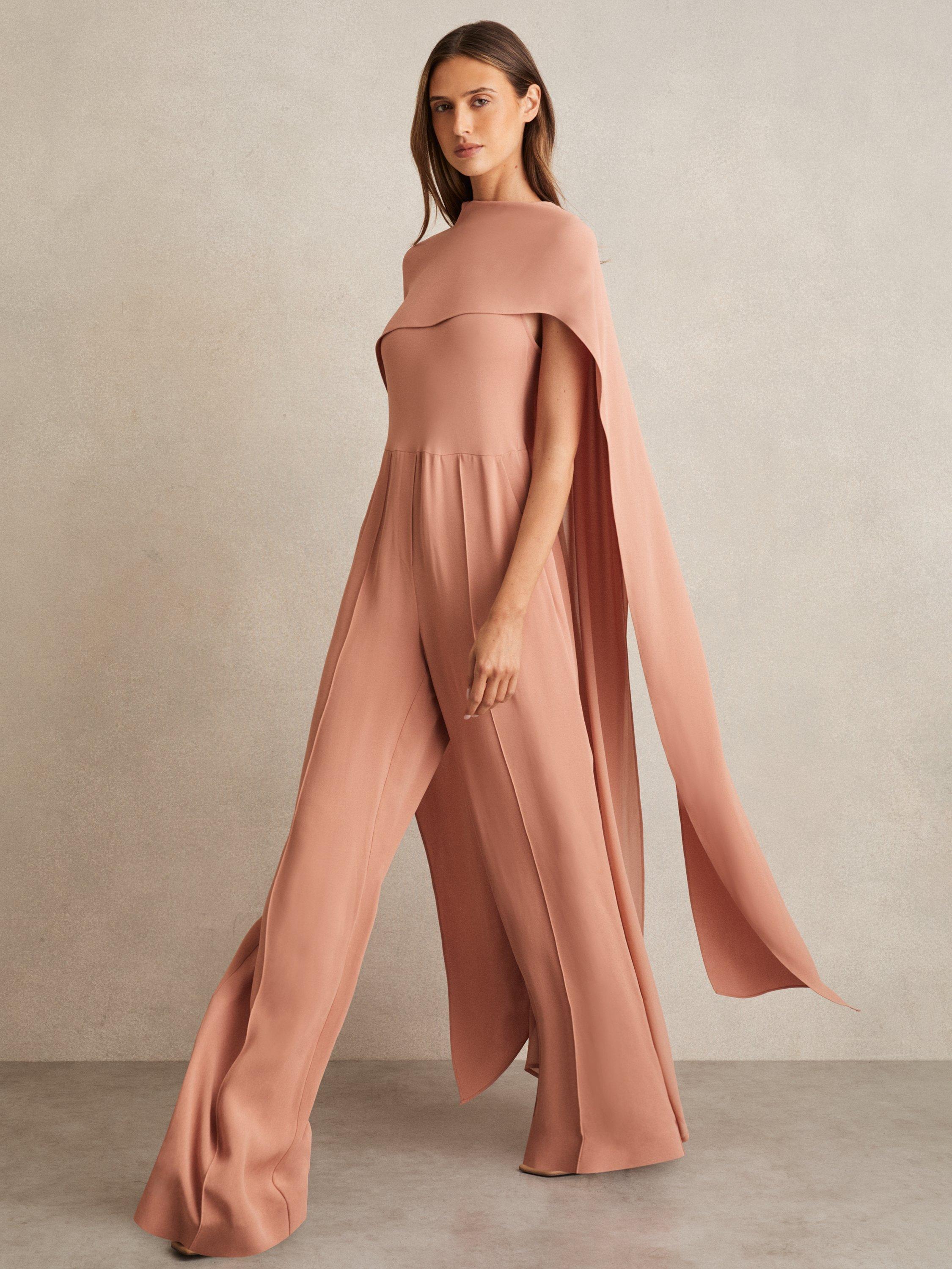 Product image 1 of 5, which shows Reiss Farley Cape Back Jumpsuit, Pink, 6