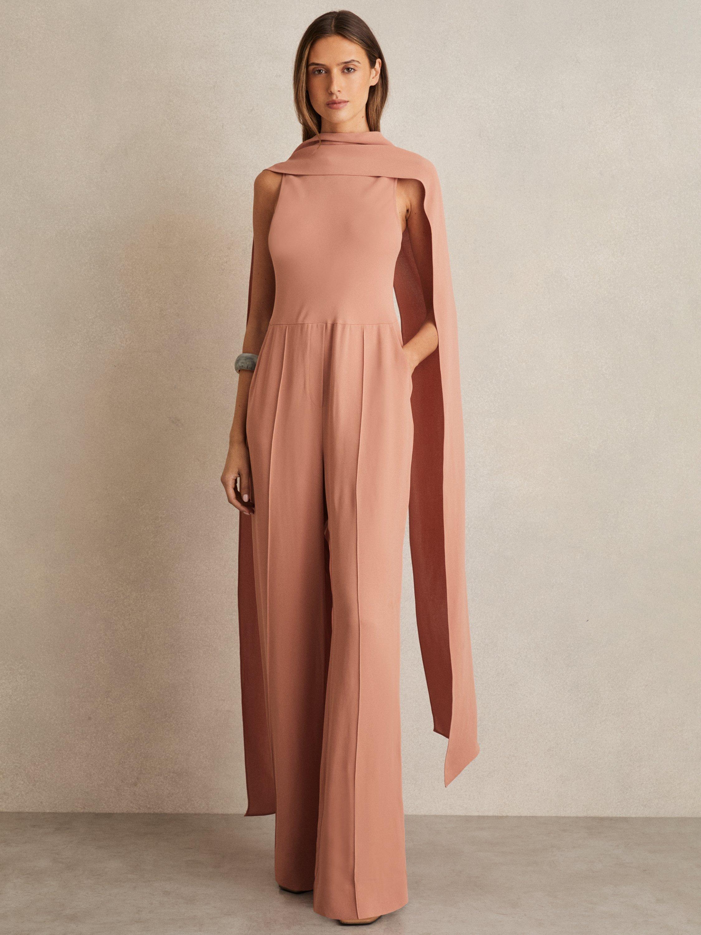 Product image 2 of 5, which shows Reiss Farley Cape Back Jumpsuit, Pink, 6