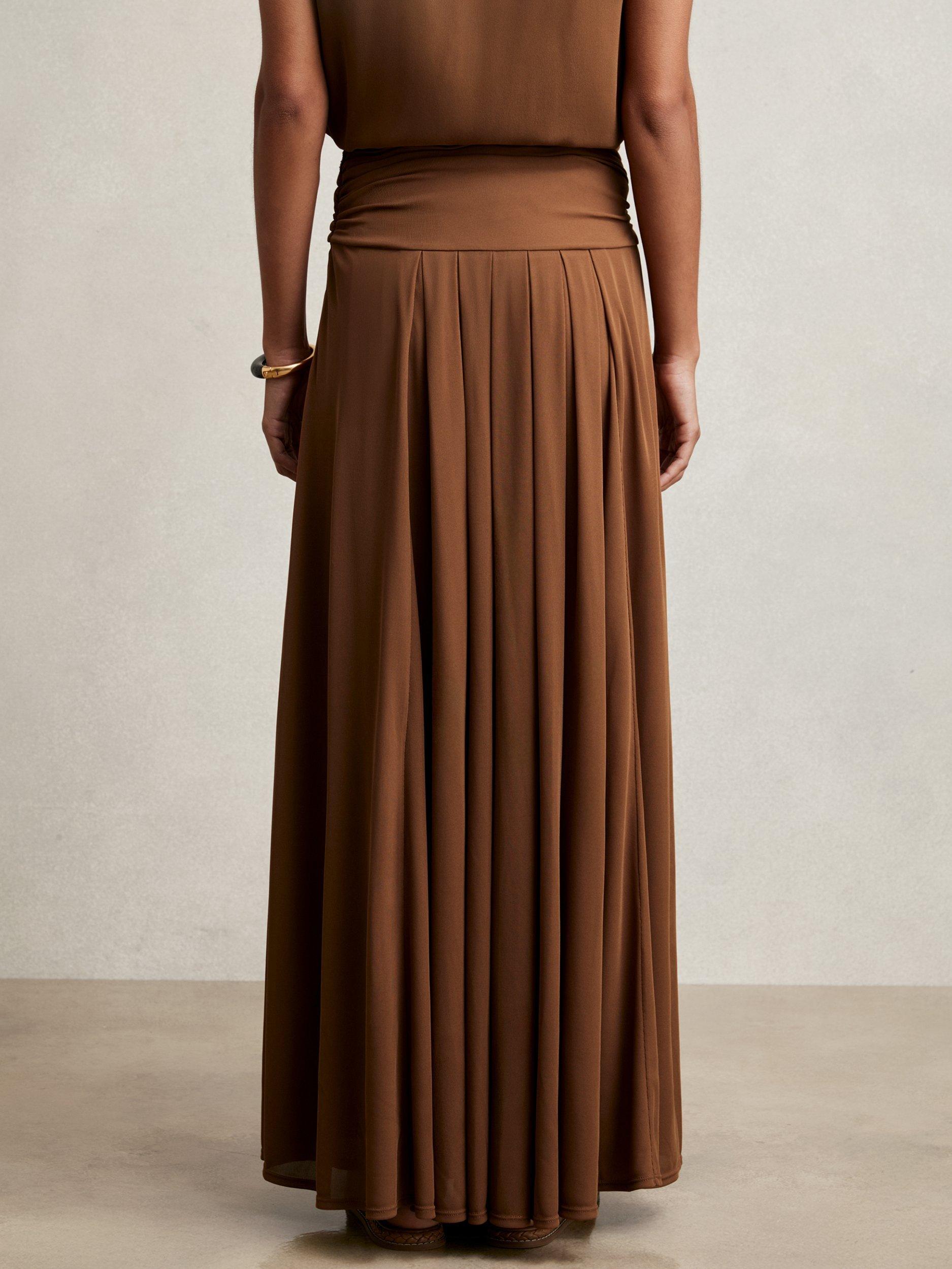 Product image 2 of 11, which shows Reiss Saffron Jersey A-Line Maxi Skirt, Tan Brown, 8