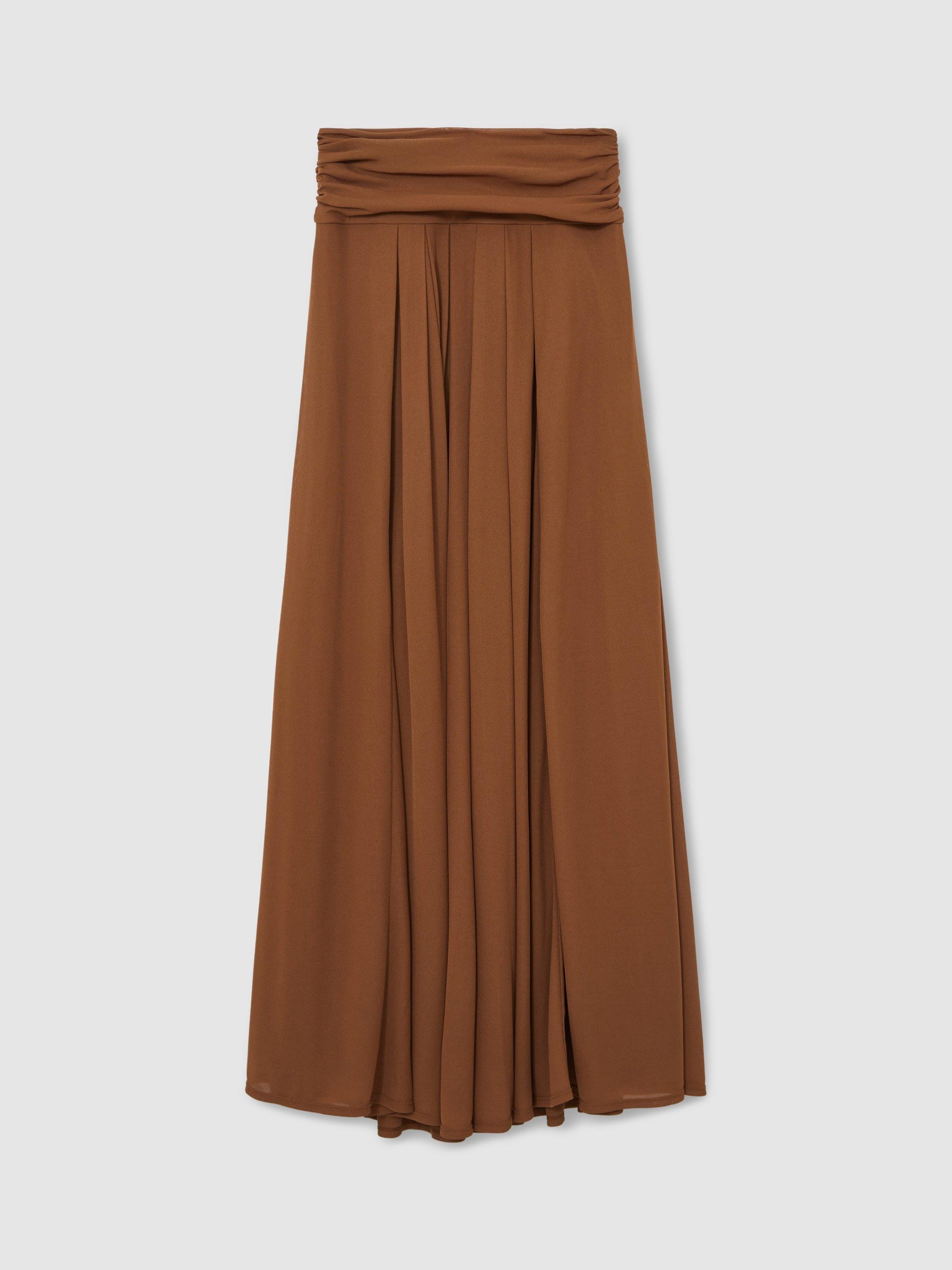 Product image 3 of 11, which shows Reiss Saffron Jersey A-Line Maxi Skirt, Tan Brown, 8