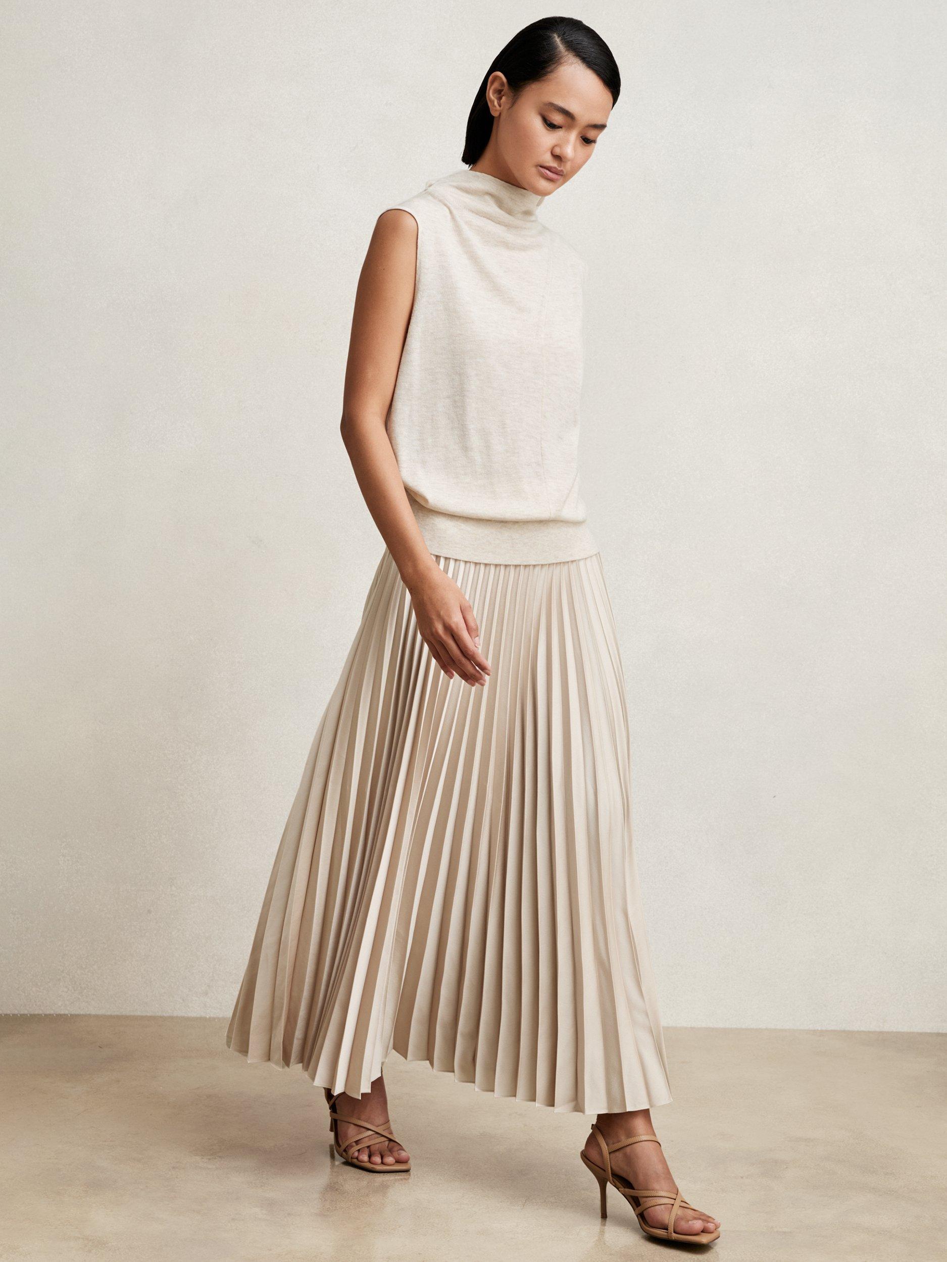 Product image 5 of 5, which shows Reiss Seren Pleated Maxi Skirt, Champagne Neutral, 6
