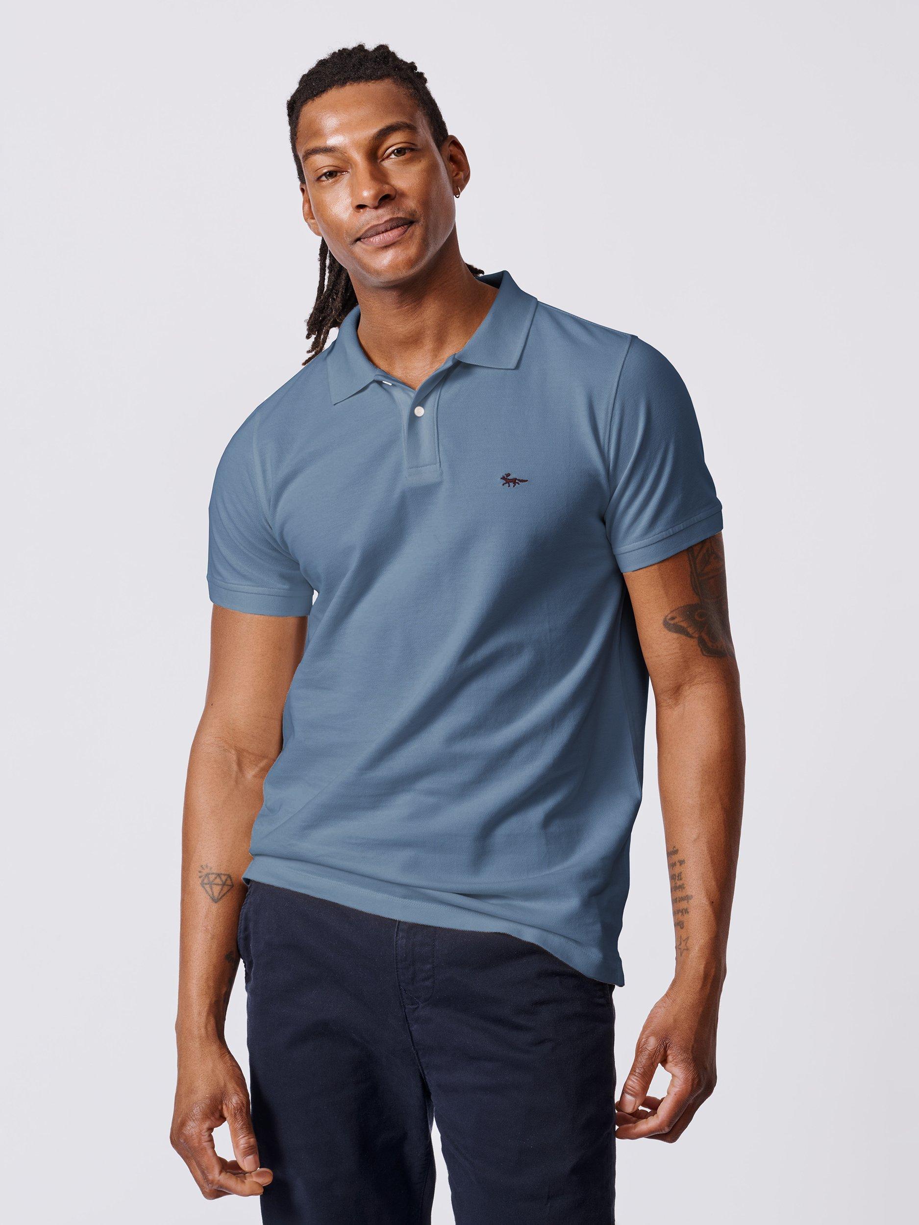 Product image 1 of 3, which shows Aubin Marcel Cotton Regular Fit Short Sleeve Polo Shirt, China Blue, S