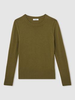 Reiss Anya Crew Neck Wool Blend Jumper, Khaki Green