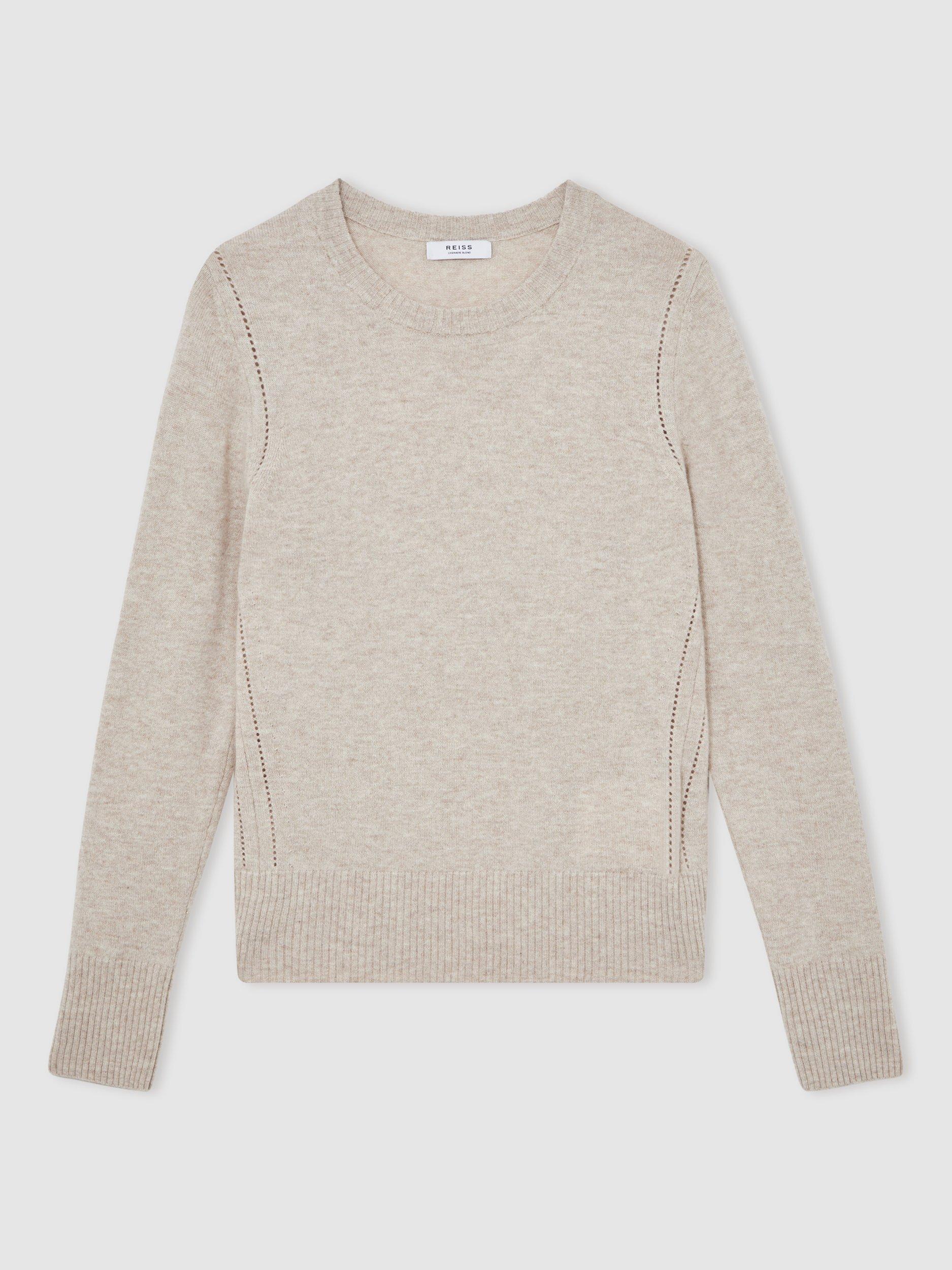 Product image 1 of 4, which shows Reiss Anyay Crew Neck Wool Blend Jumper, Oatmeal Neutral, XS
