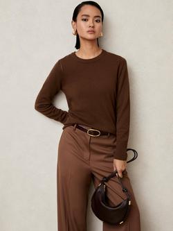 Reiss Anya Crew Neck Wool Blend Jumper, Toffee Brown