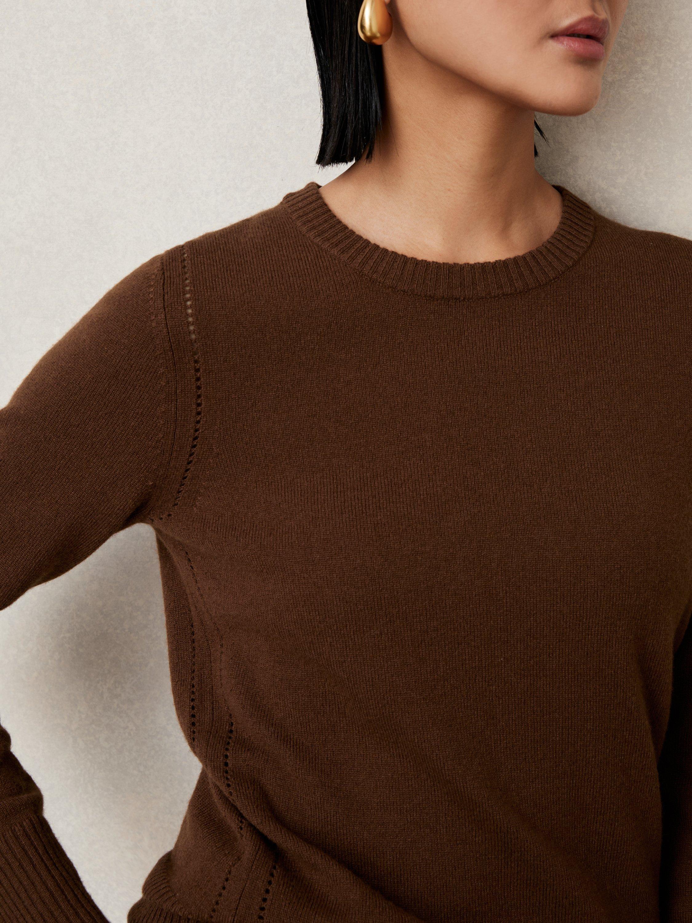 Product image 2 of 5, which shows Reiss Anya Crew Neck Wool Blend Jumper, Toffee Brown, M