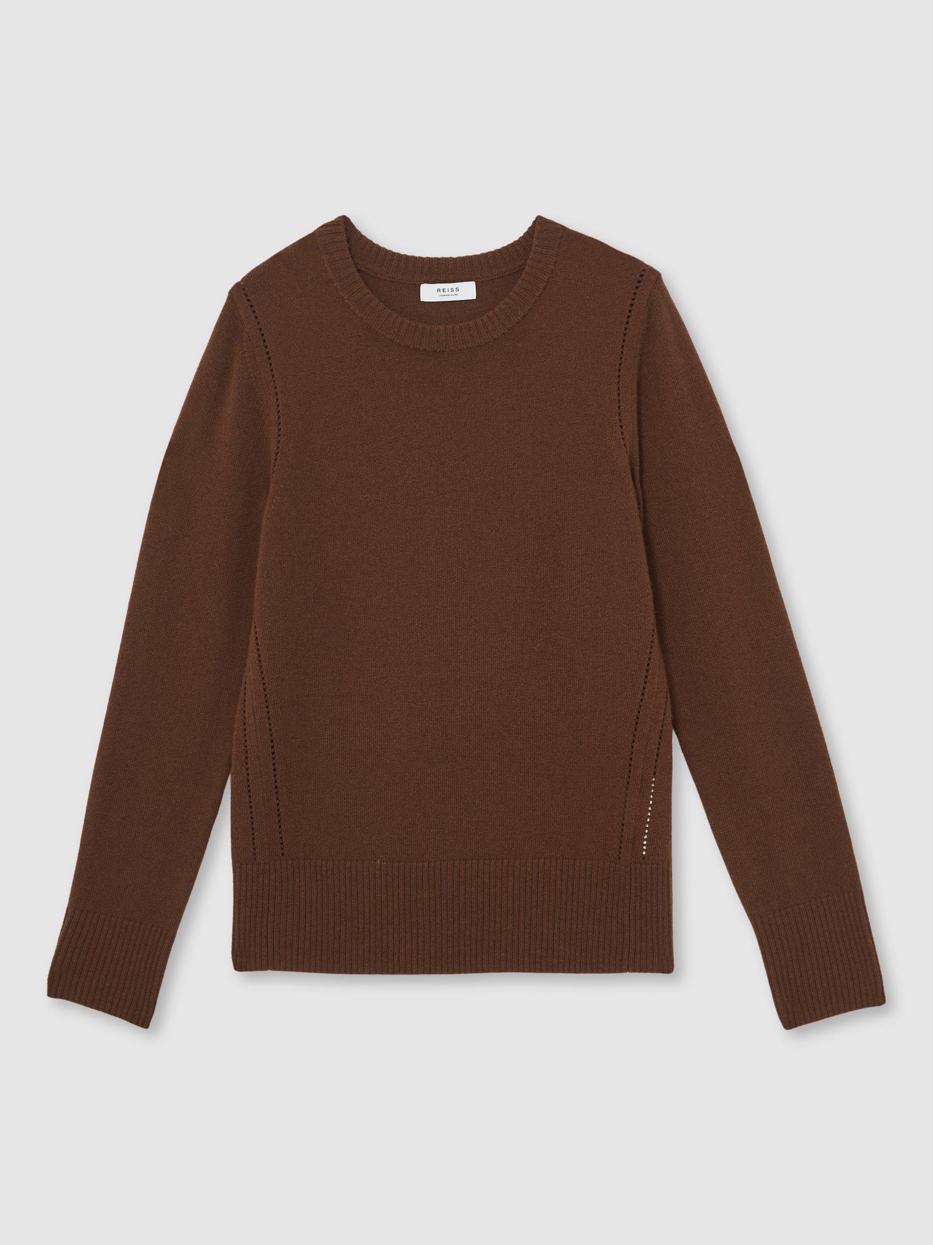 Product image 3 of 5, which shows Reiss Anya Crew Neck Wool Blend Jumper, Toffee Brown, M