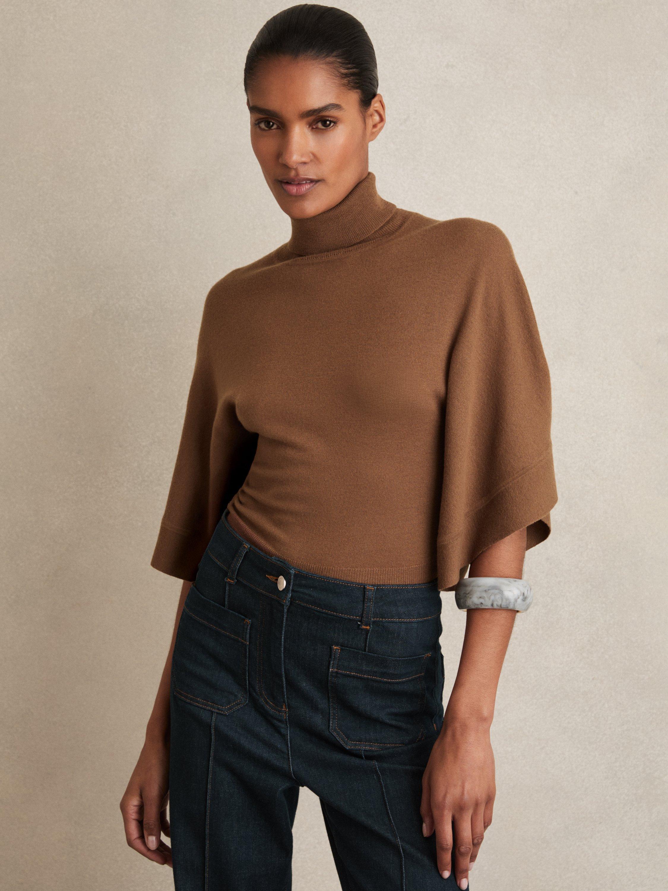 Product image 1 of 5, which shows Reiss Hadley Batwing Pure Wool Jumper, Tan, XS