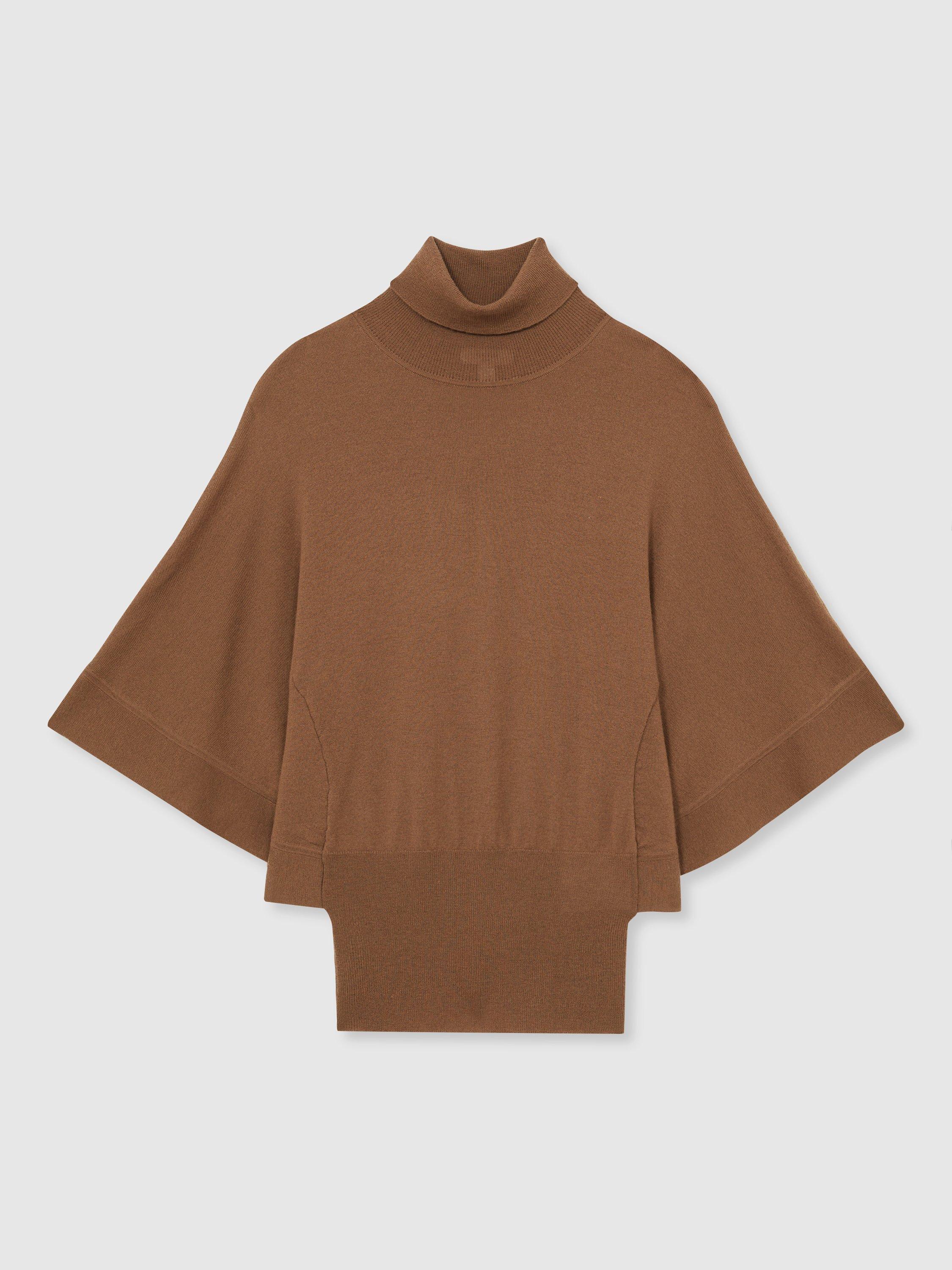 Product image 3 of 5, which shows Reiss Hadley Batwing Pure Wool Jumper, Tan, XS