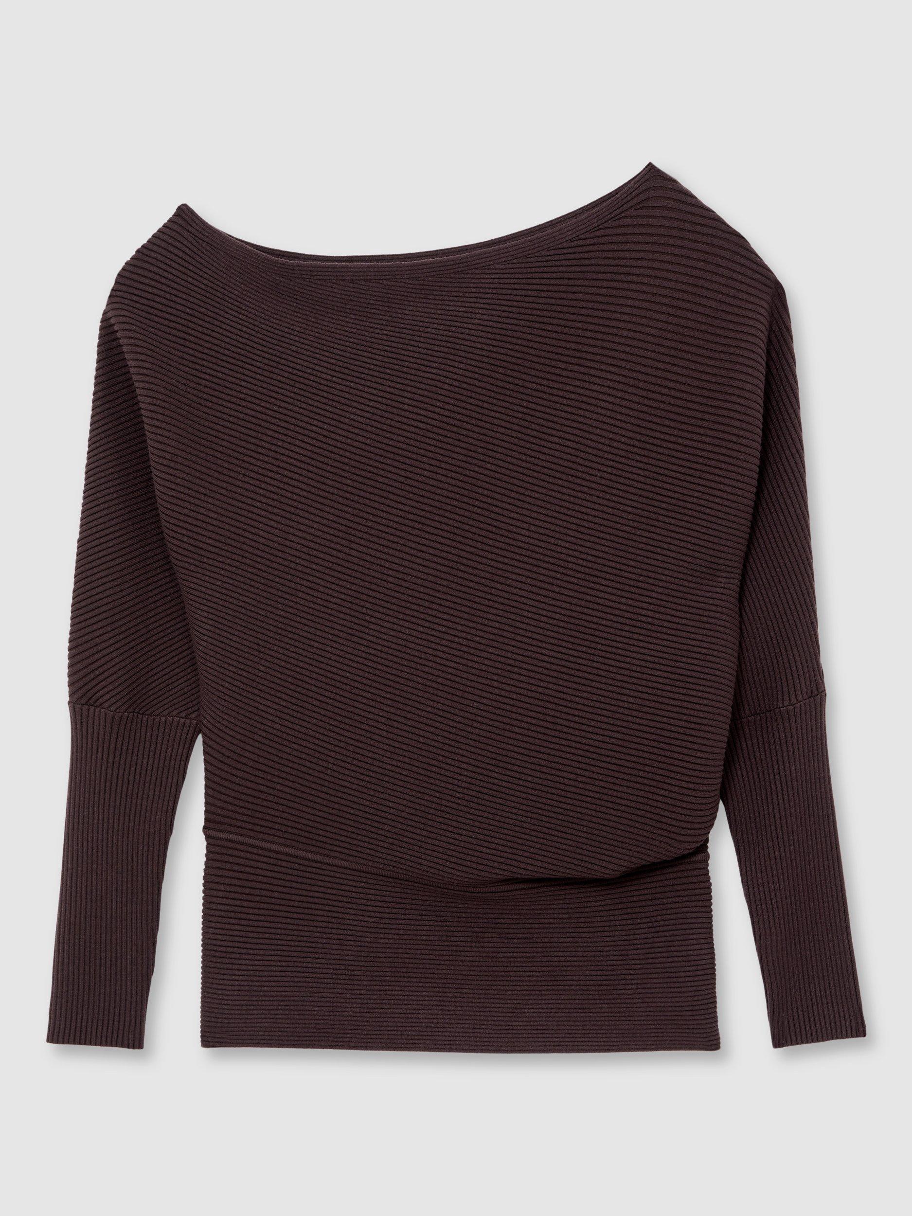 Product image 3 of 5, which shows Reiss Lorna Drape Knit Top, Plum, XS