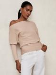 Reiss Lorna Drape Asymmetric Neck Textured Knit Top
