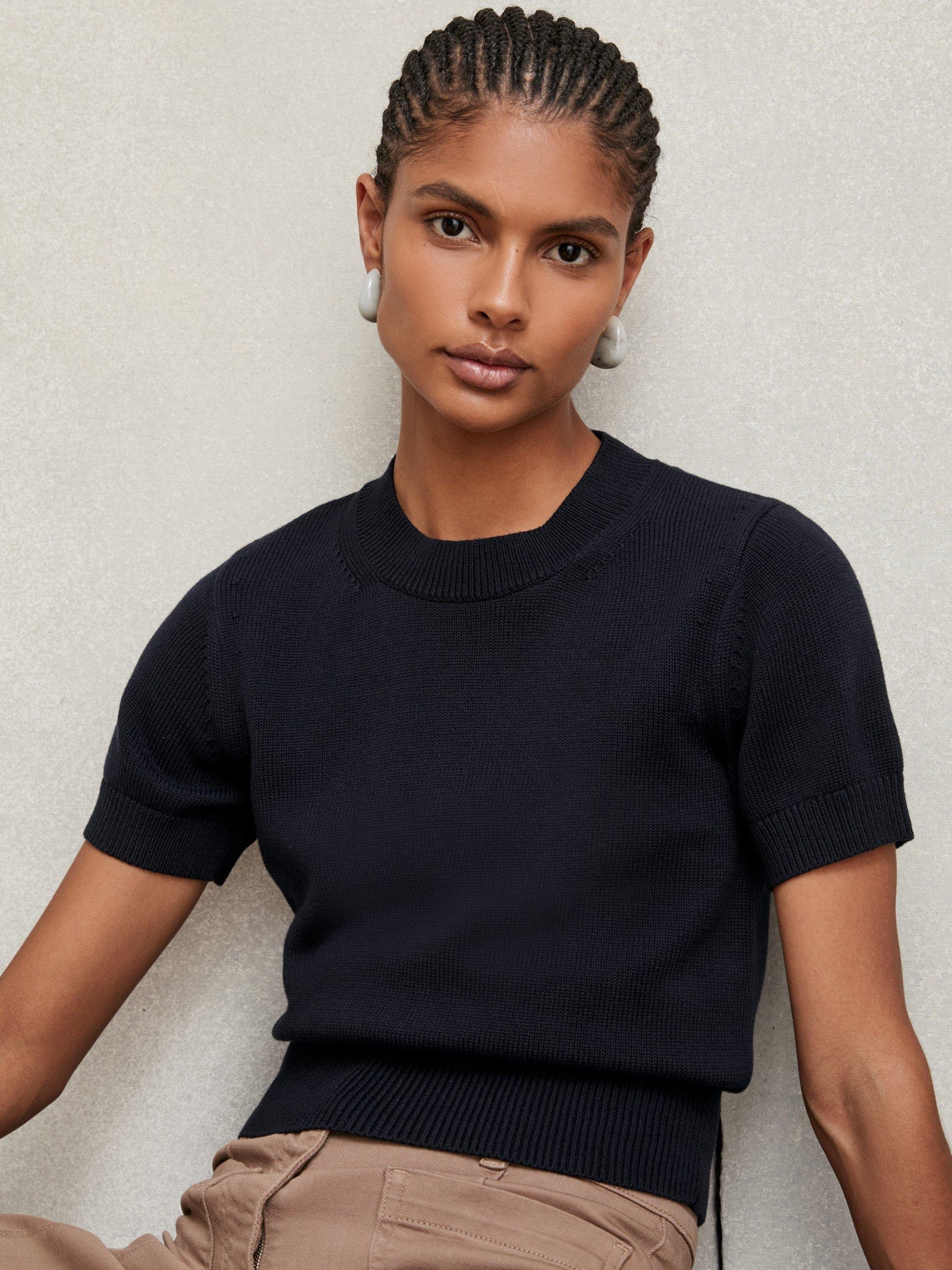Product image 1 of 5, which shows Reiss Anita Crew Neck T-Shirt, Navy, XS