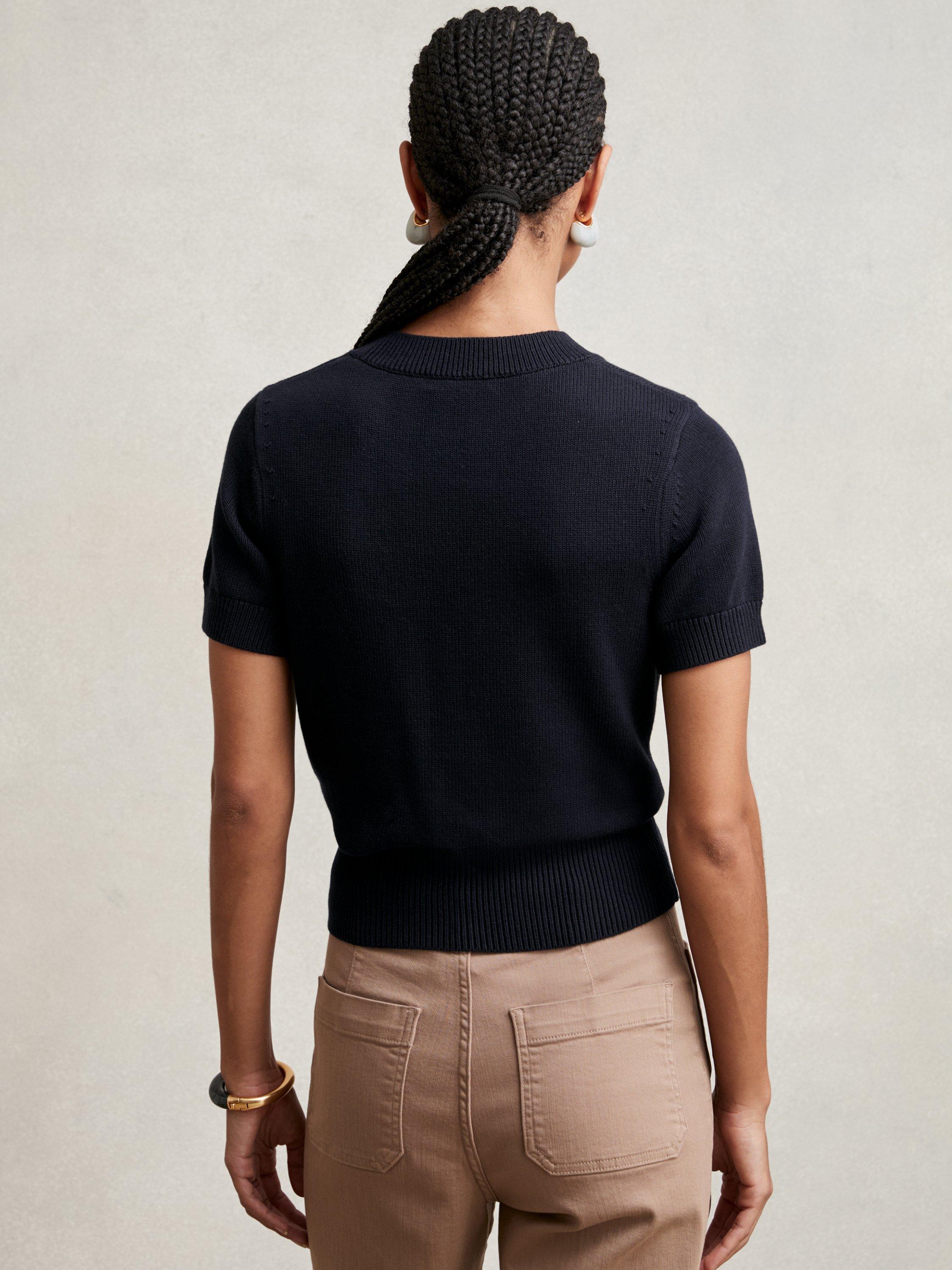 Product image 2 of 5, which shows Reiss Anita Crew Neck T-Shirt, Navy, XS