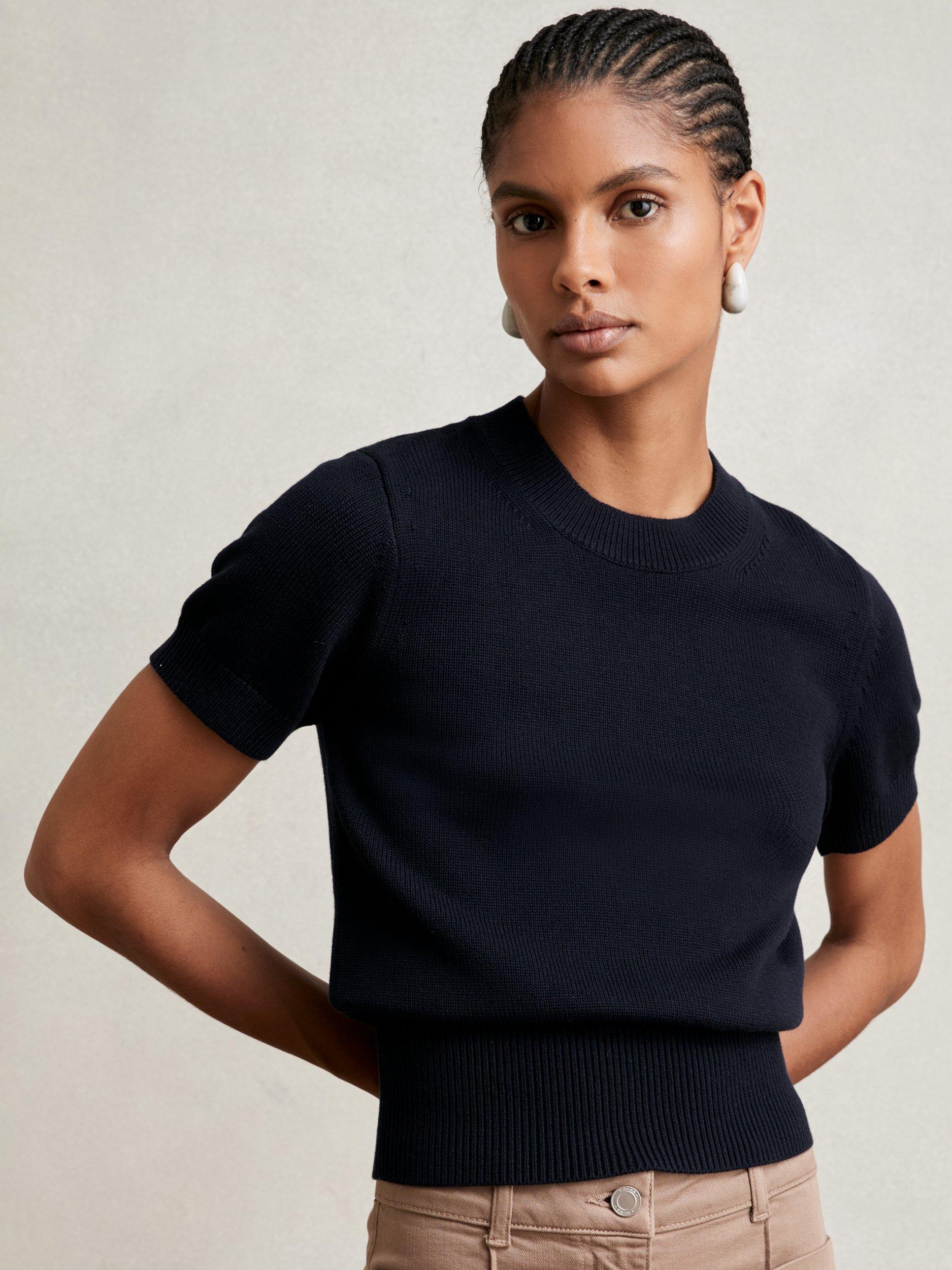 Product image 5 of 5, which shows Reiss Anita Crew Neck T-Shirt, Navy, XS