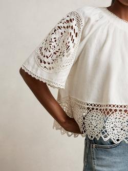 Reiss Carina Lace Embroidered Pure Linen Top, Ivory - view 2, Ivory