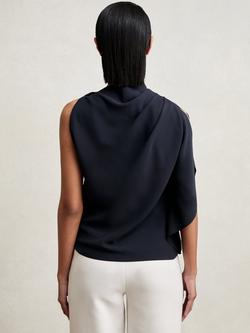 Reiss Elle One Shoulder Drape Top, Navy - view 2, Navy