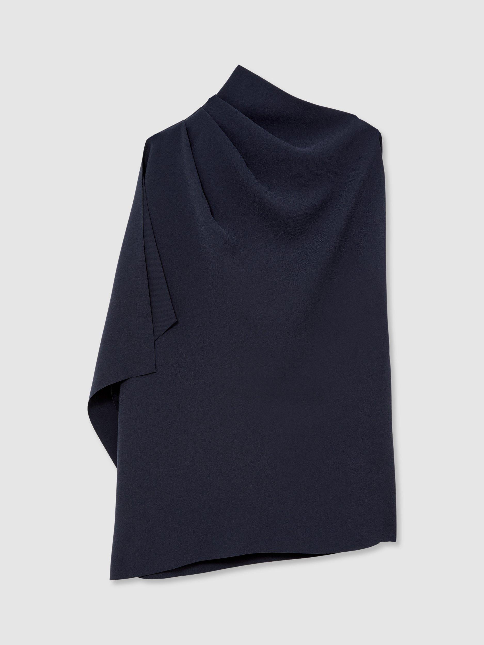 Product image 3 of 5, which shows Reiss Elle One Shoulder Drape Top, Navy, 10