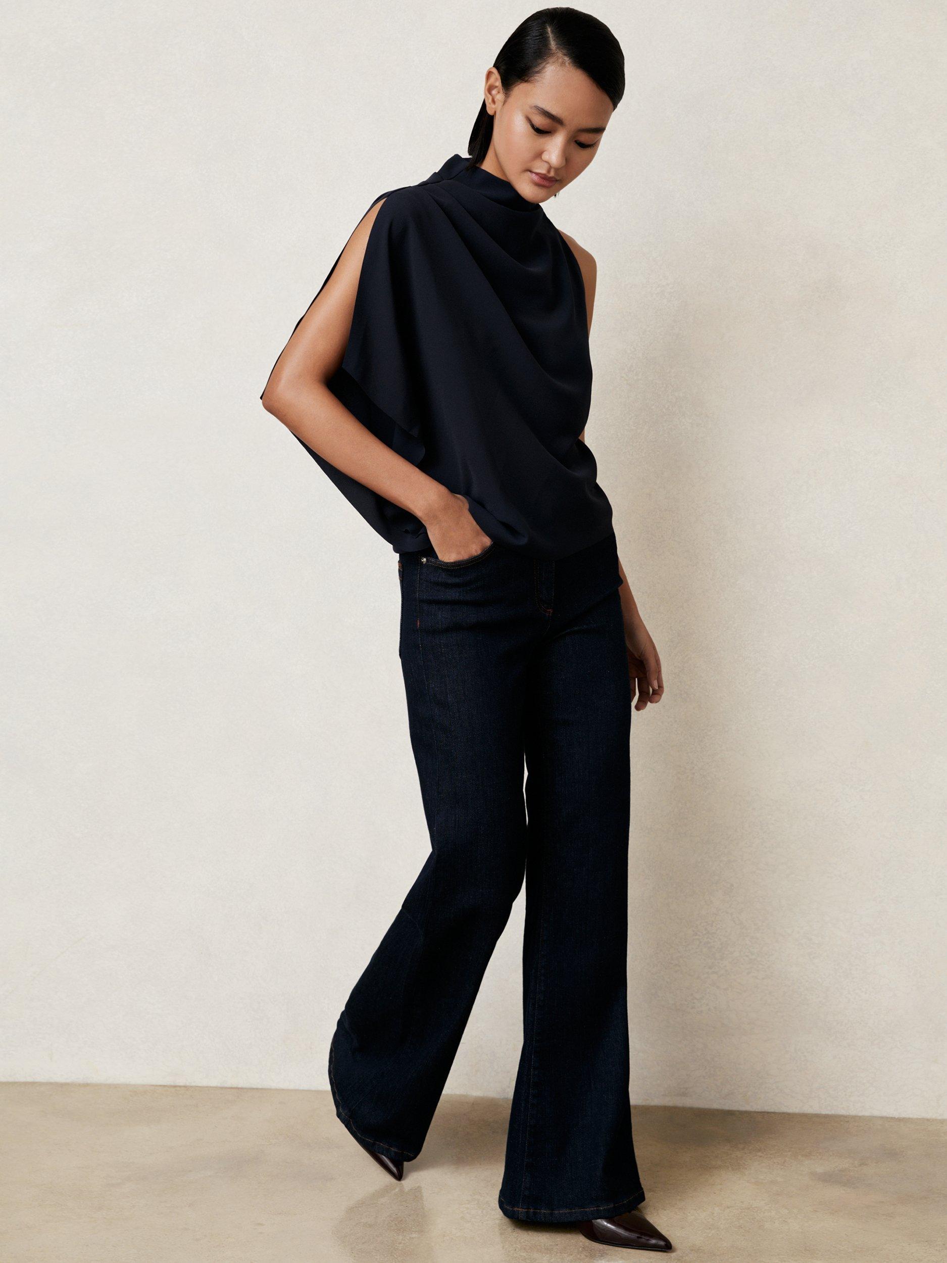 Product image 4 of 5, which shows Reiss Elle One Shoulder Drape Top, Navy, 10