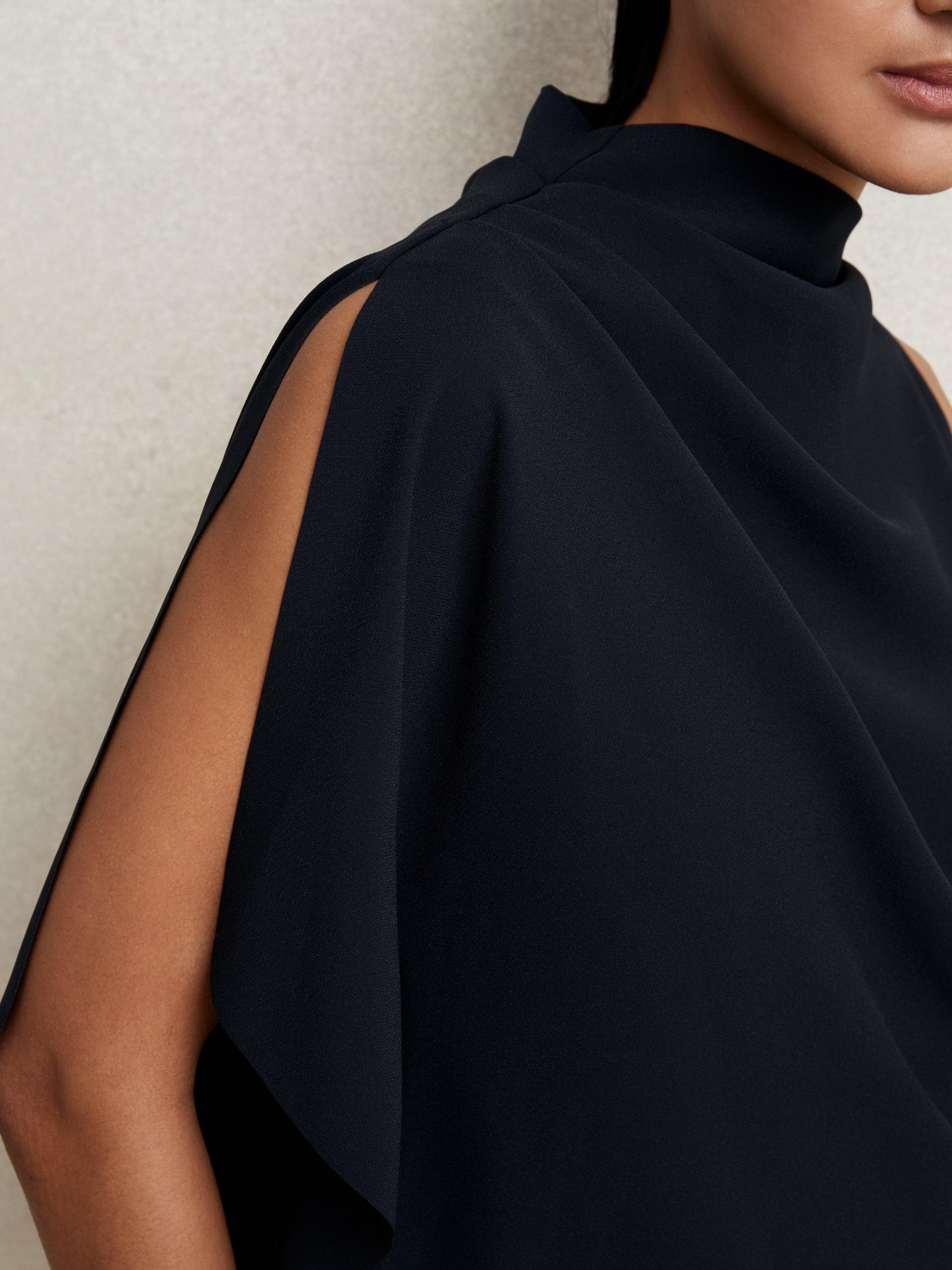 Product image 5 of 5, which shows Reiss Elle One Shoulder Drape Top, Navy, 10