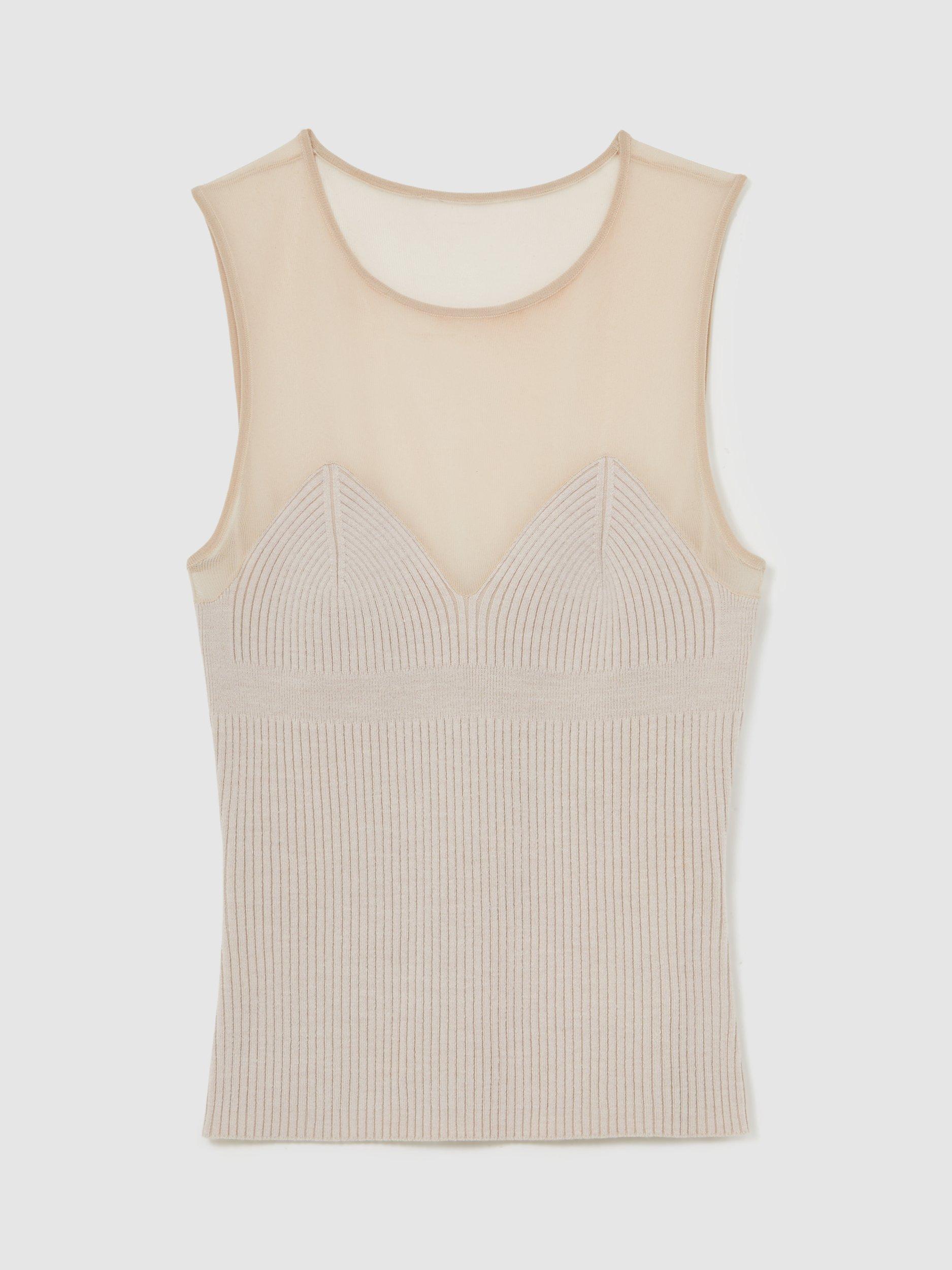 Product image 3 of 5, which shows Reiss Darcey Mesh Sweetheart Vest, Pink Neutral, XS