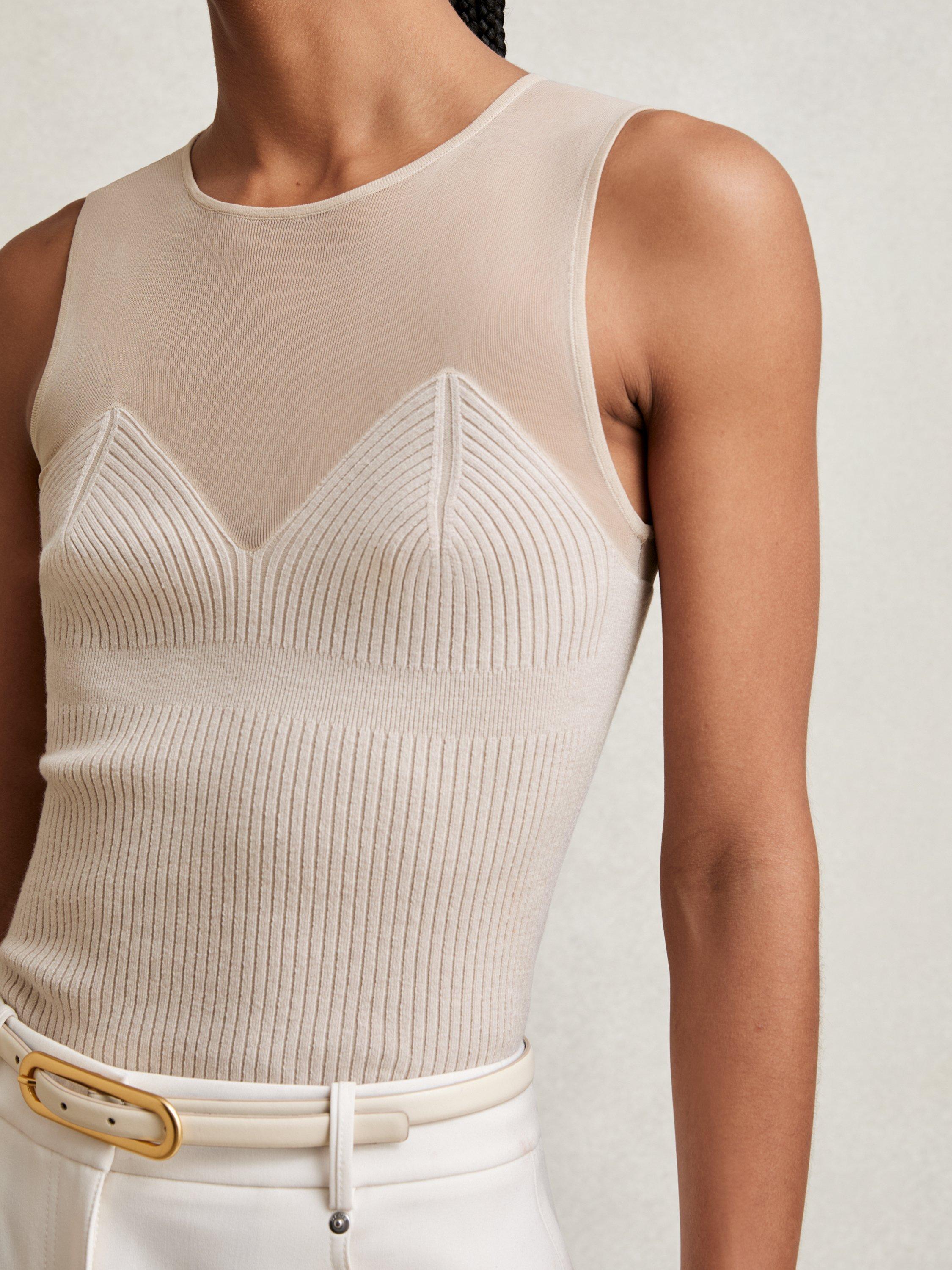 Product image 4 of 5, which shows Reiss Darcey Mesh Sweetheart Vest, Pink Neutral, XS