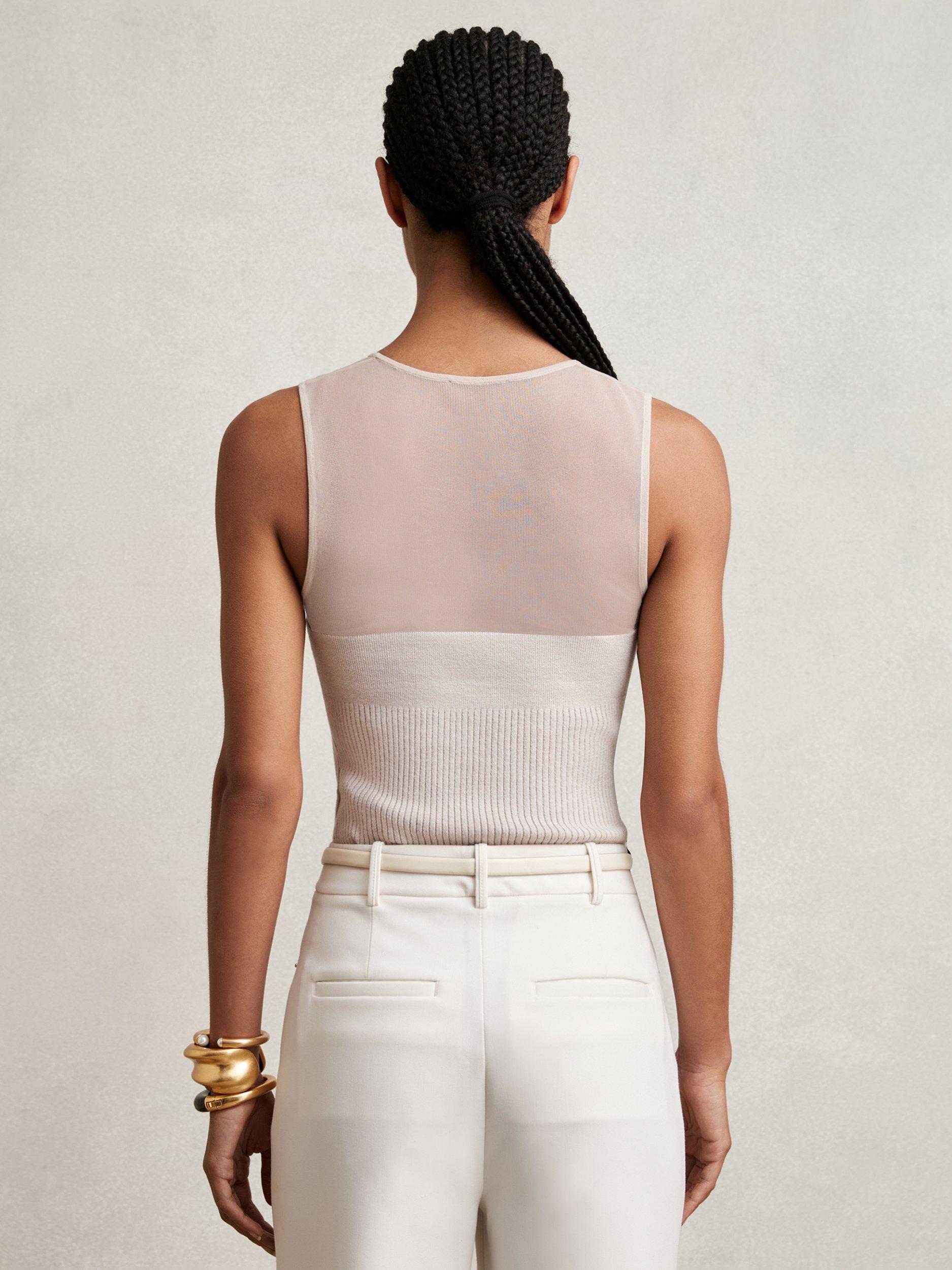 Product image 5 of 5, which shows Reiss Darcey Mesh Sweetheart Vest, Pink Neutral, XS
