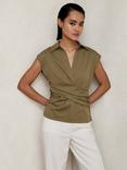 Reiss Jean Wrap Front Top, Khaki Green