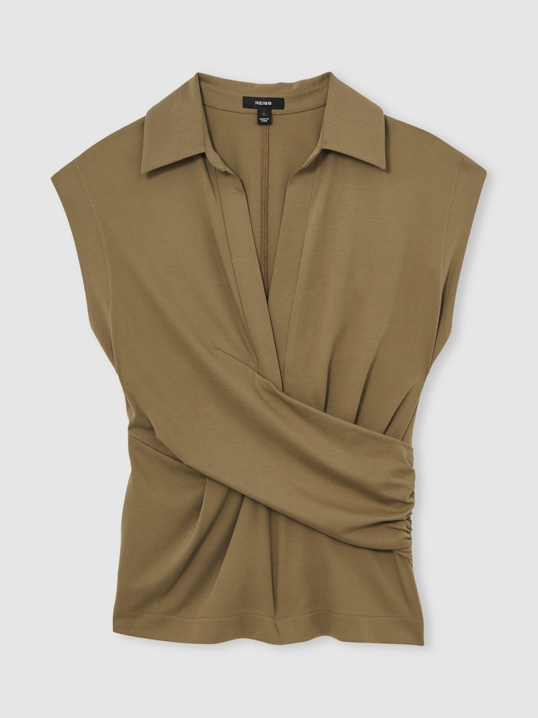 Product image 3 of 5, which shows Reiss Jean Wrap Front Top, Khaki Green, XS