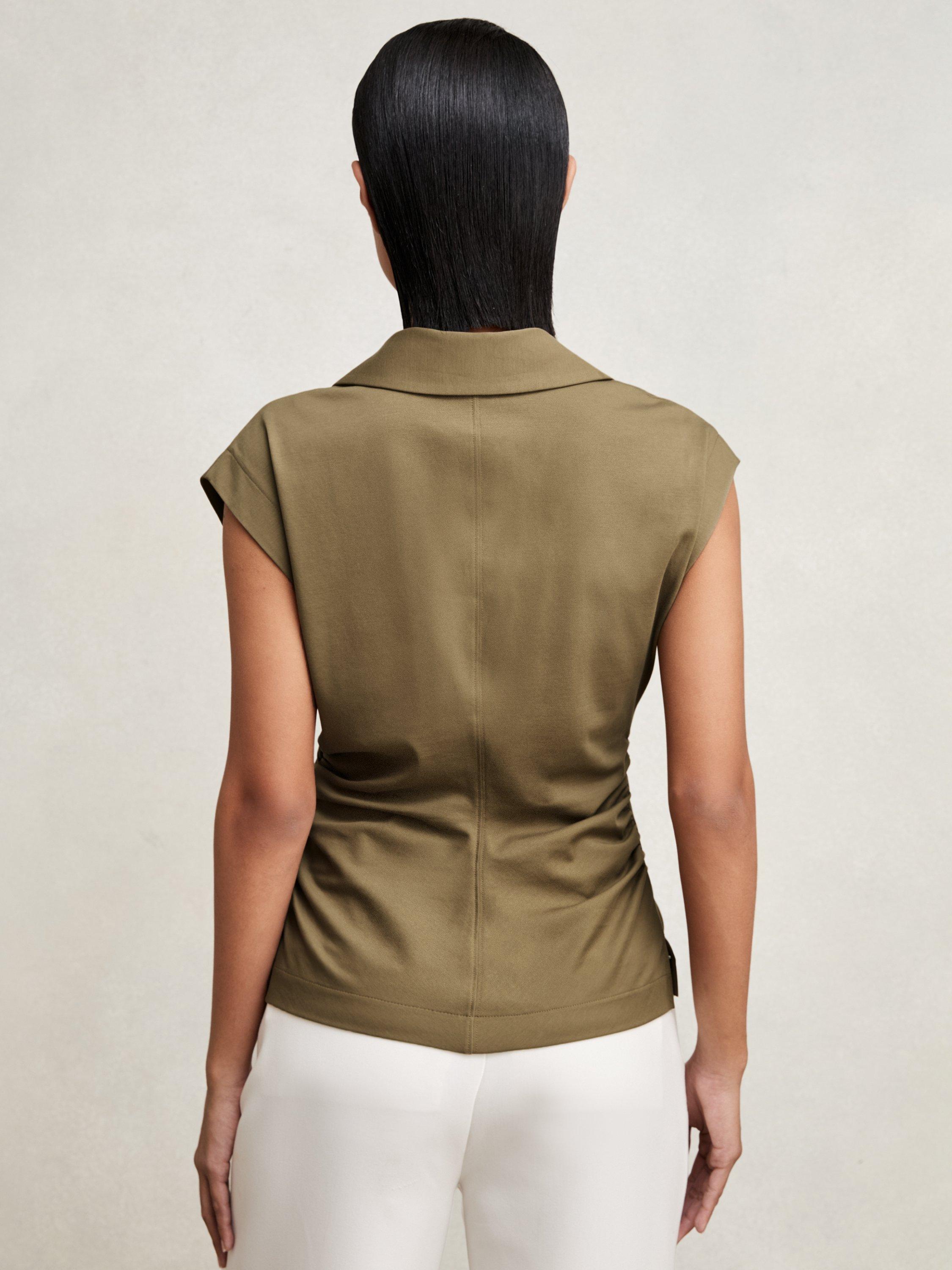 Product image 5 of 5, which shows Reiss Jean Wrap Front Top, Khaki Green, XS