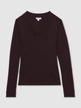 Reiss Brady V-Neck Long Sleeve Top, Plum