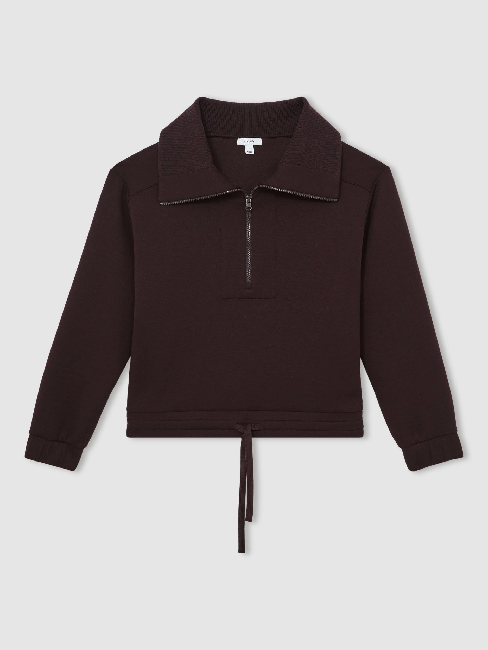 Product image 4 of 5, which shows Reiss Half Zip Sweater Cotton Blend High Neck Jersey Top, Plum, L