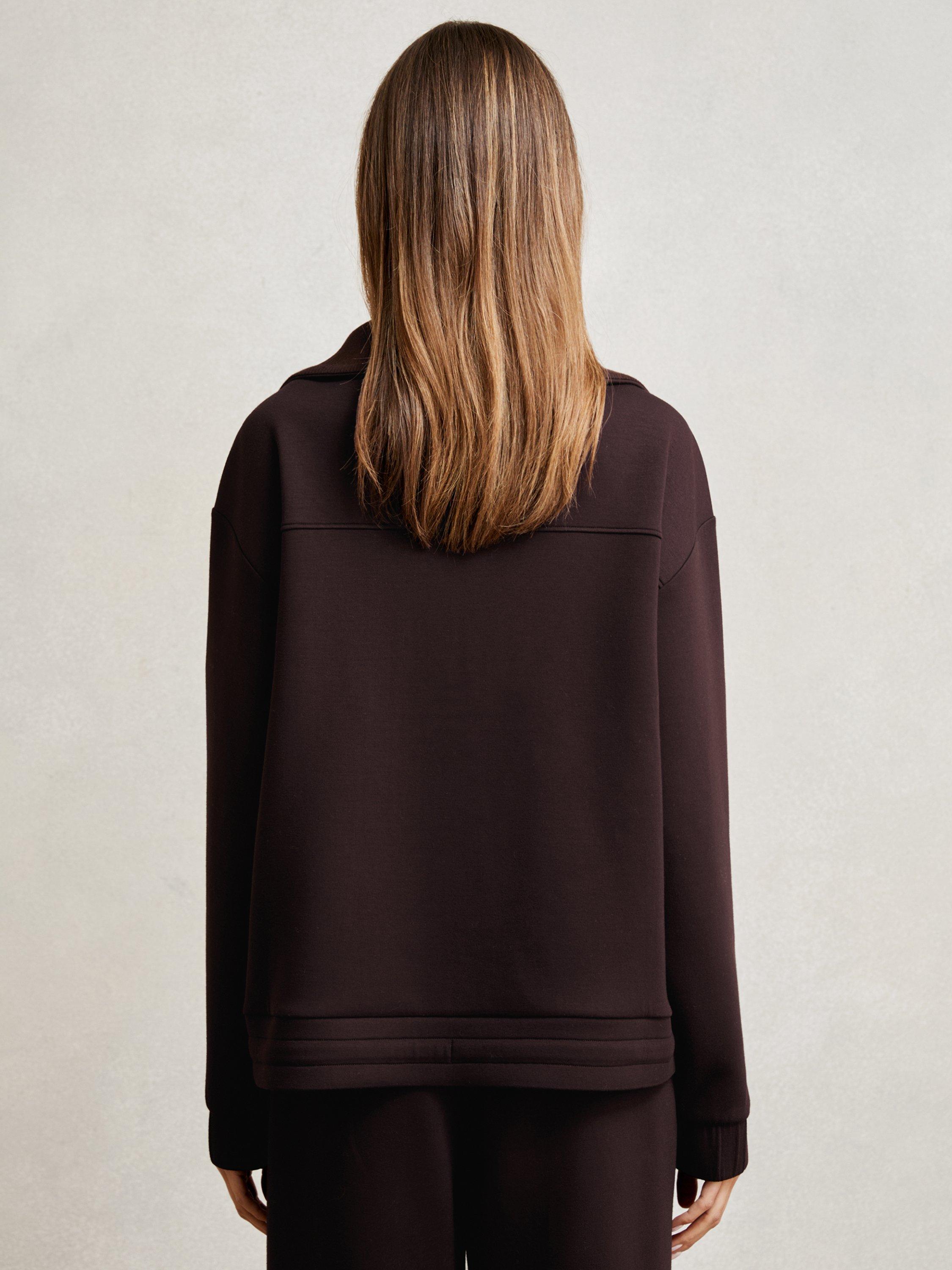 Product image 5 of 5, which shows Reiss Half Zip Sweater Cotton Blend High Neck Jersey Top, Plum, L