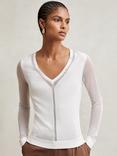 Reiss Soraya Colour Block Sheer V-Neck Long Sleeve Blouse