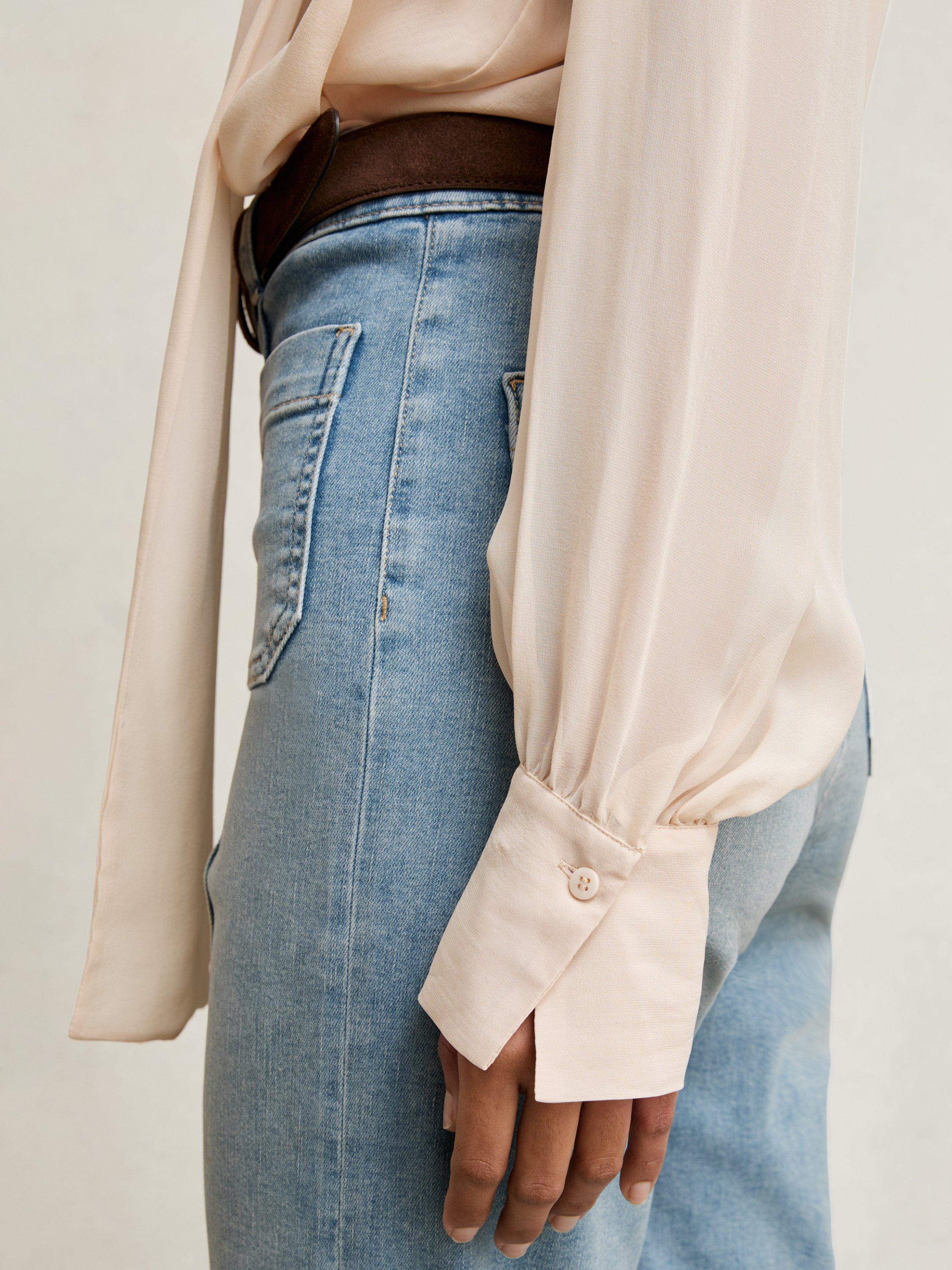 Product image 4 of 5, which shows Reiss Tie Neck Silk Blend Long Sleeve Blouse, Pale Pink, 6