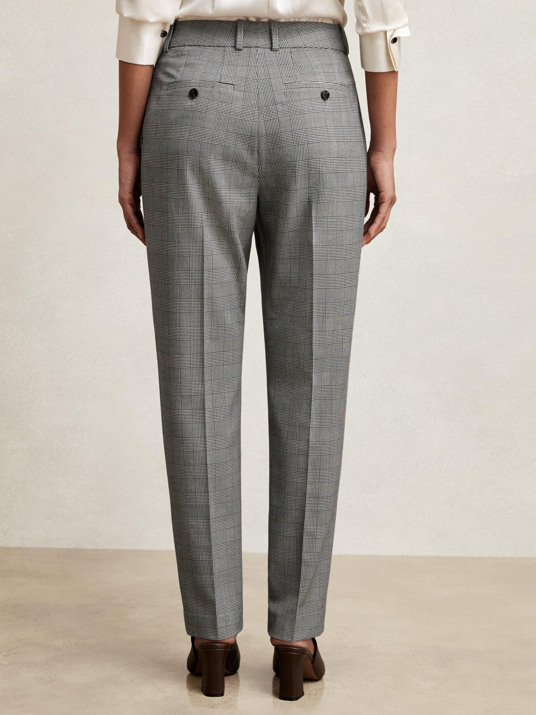 Product image 2 of 5, which shows Reiss Brooklyn Check Tailored Trousers, Grey, 14R