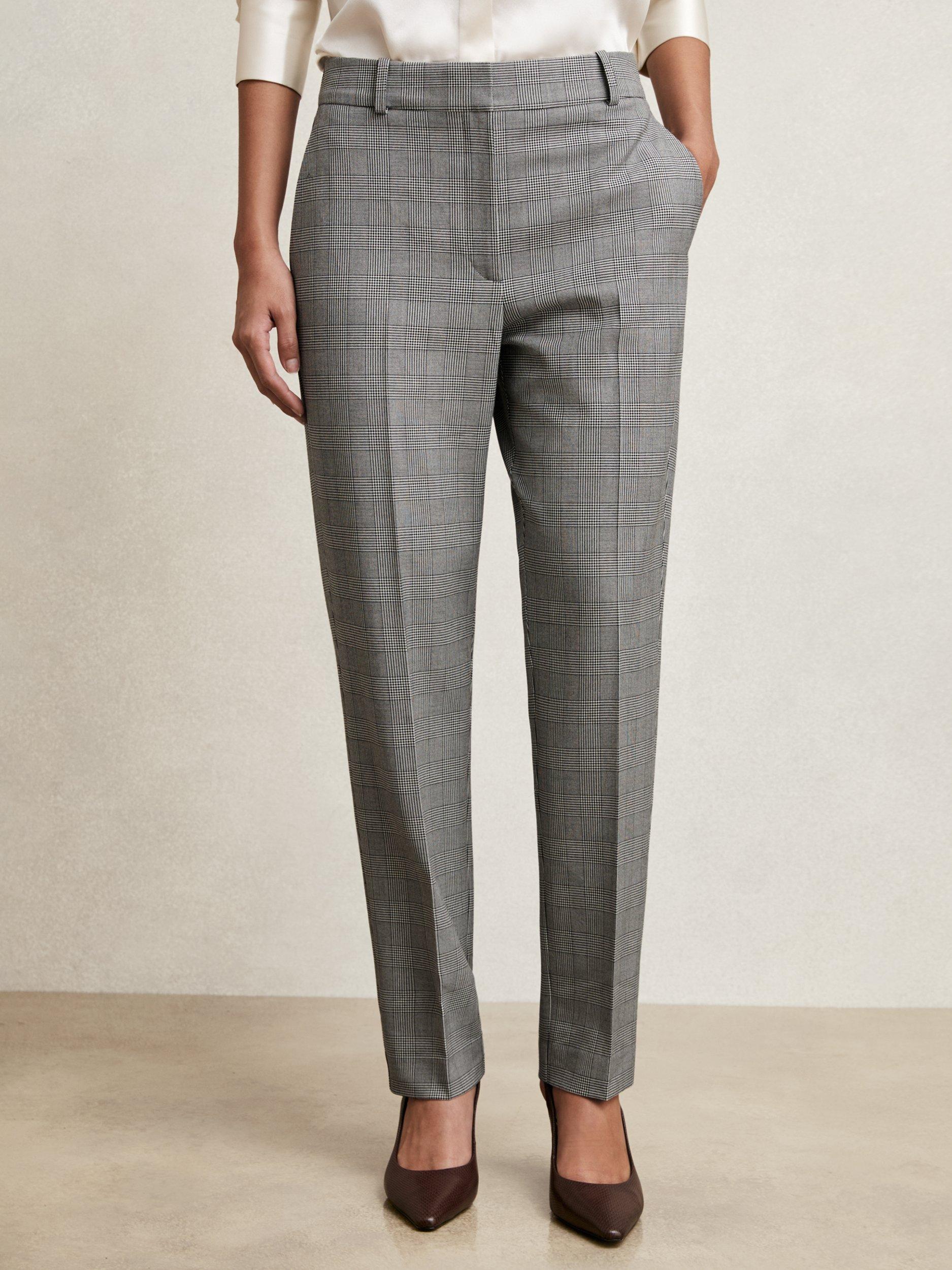 Product image 5 of 5, which shows Reiss Brooklyn Check Tailored Trousers, Grey, 14R