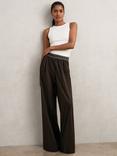 Reiss Camelia Stripe Waistband Trousers, Chocolate Brown
