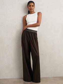 Reiss Camelia Stripe Waistband Trousers, Chocolate Brown