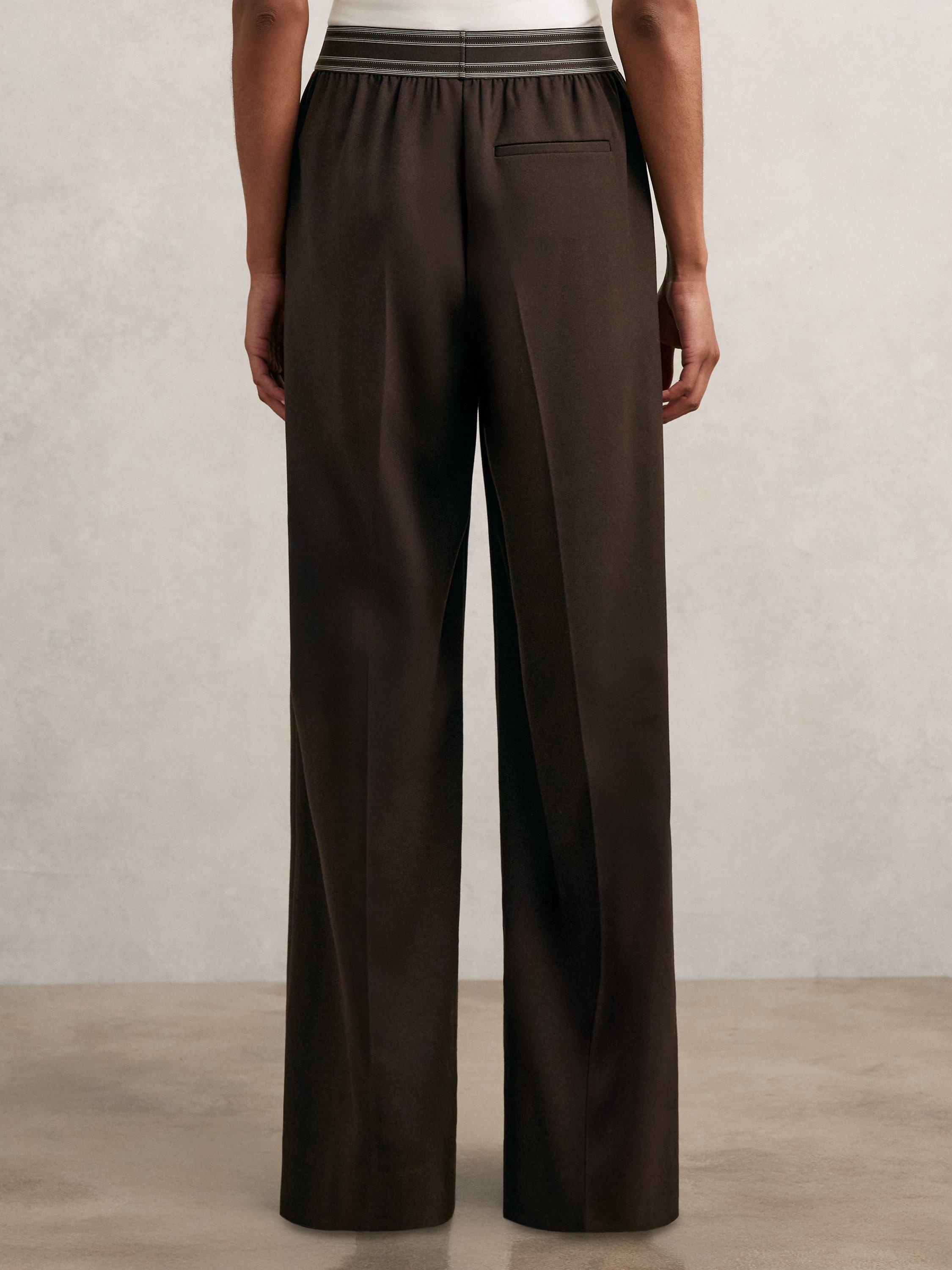 Product image 2 of 5, which shows Reiss Camelia Stripe Waistband Trousers, Chocolate Brown, 6R
