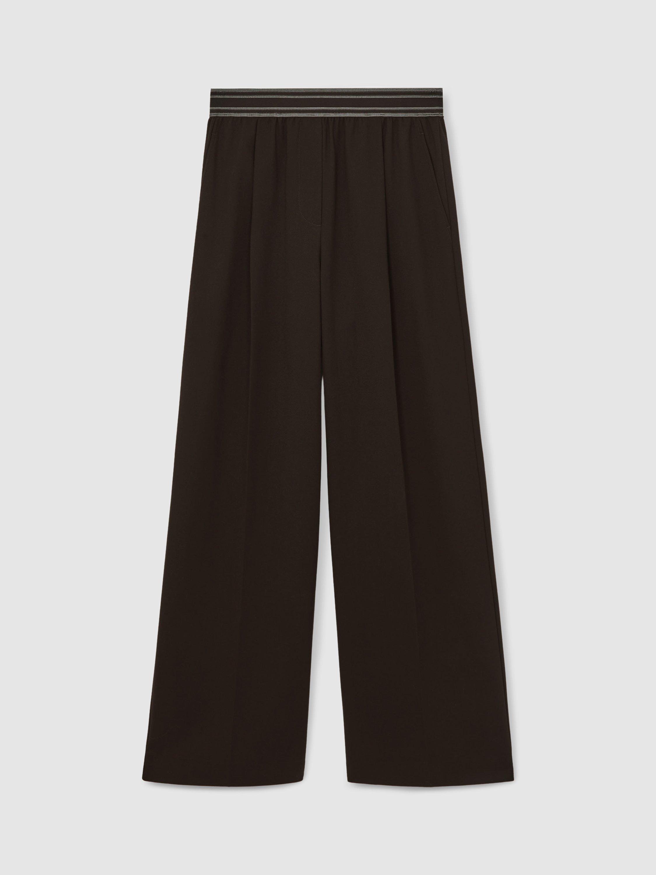 Product image 3 of 5, which shows Reiss Camelia Stripe Waistband Trousers, Chocolate Brown, 6R