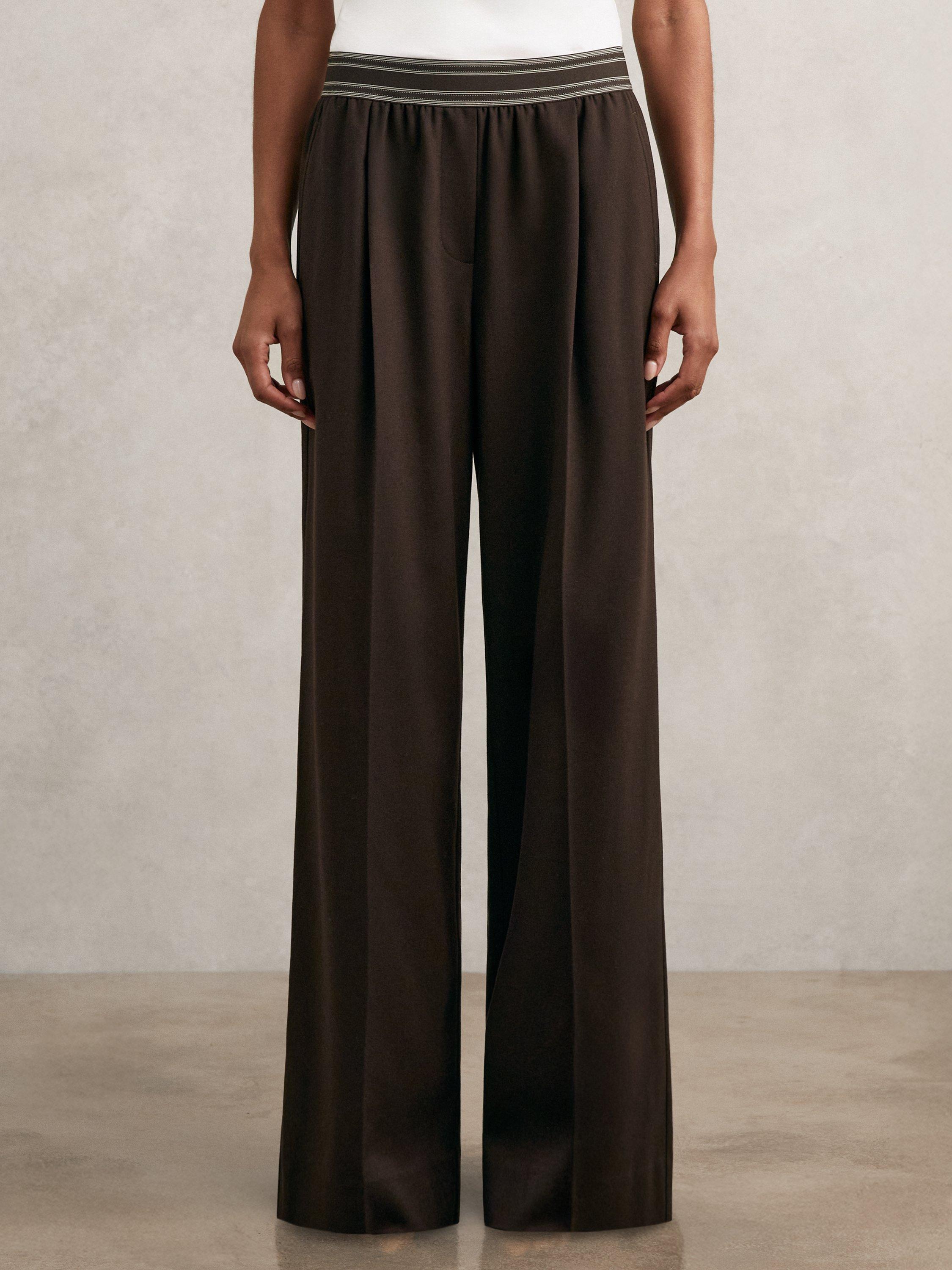 Product image 4 of 5, which shows Reiss Camelia Stripe Waistband Trousers, Chocolate Brown, 6R