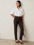Reiss Norla Tailored Mid Rise Taper Trousers, Chocolate Brown