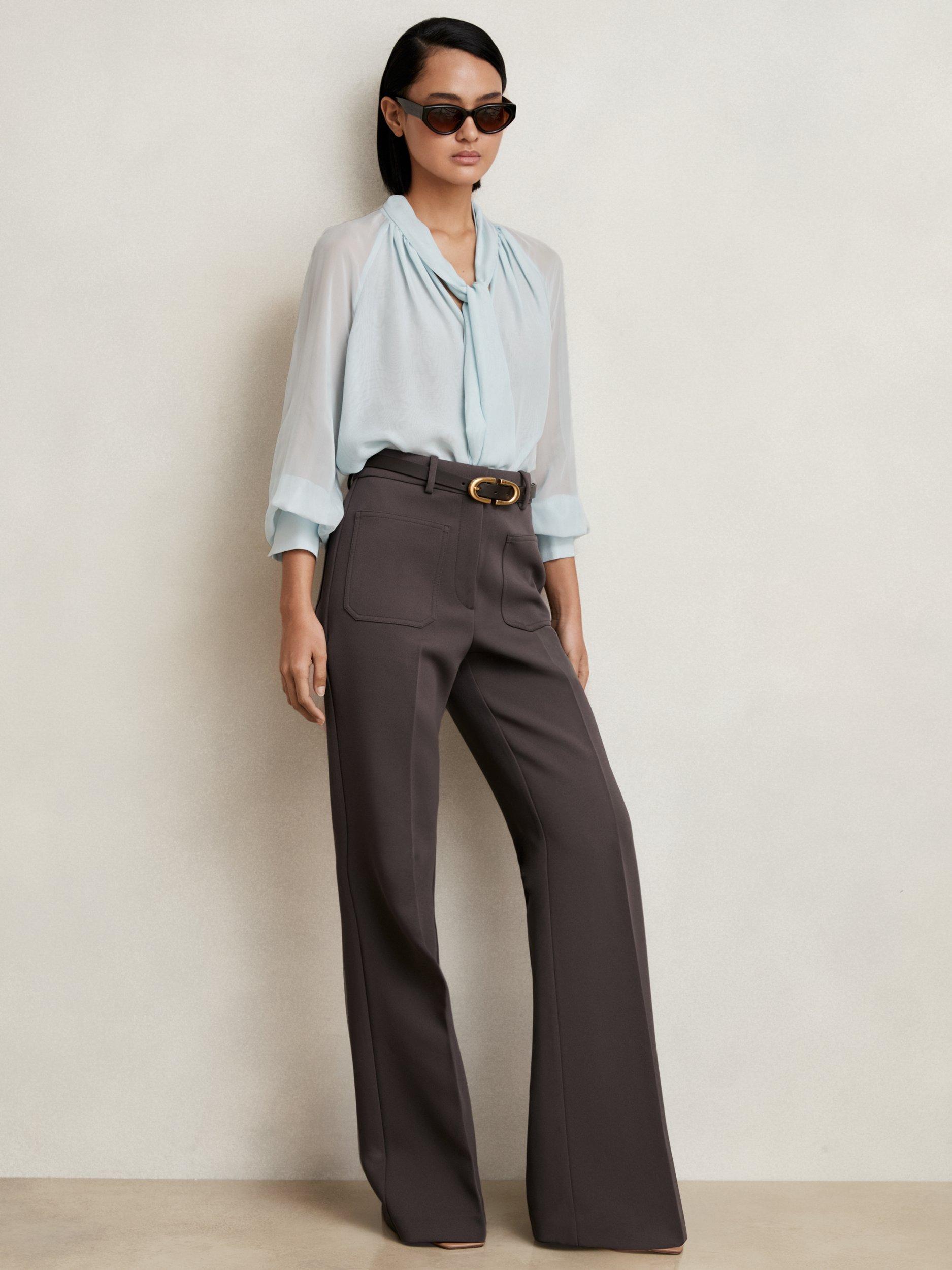 Product image 1 of 5, which shows Reiss Priya Flared High Rise Tailored Trousers, Mauve Neutral, 10R