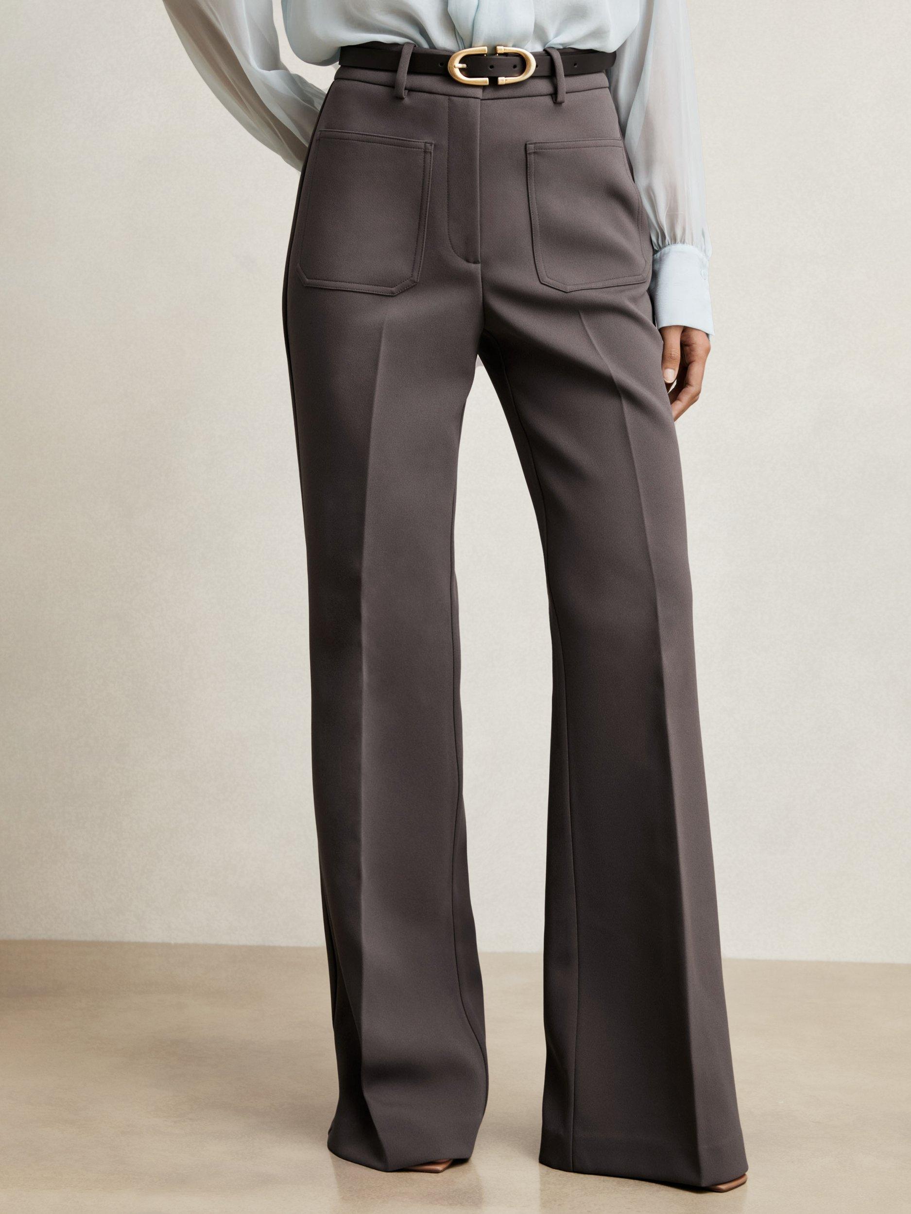 Product image 4 of 5, which shows Reiss Priya Flared High Rise Tailored Trousers, Mauve Neutral, 10R