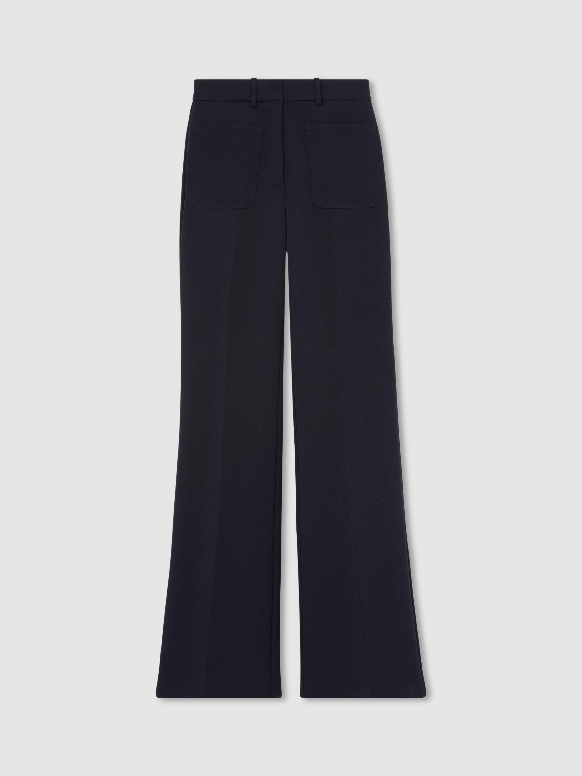 Product image 1 of 4, which shows Reiss Priya Flared Tailored Trousers, Navy, 6R