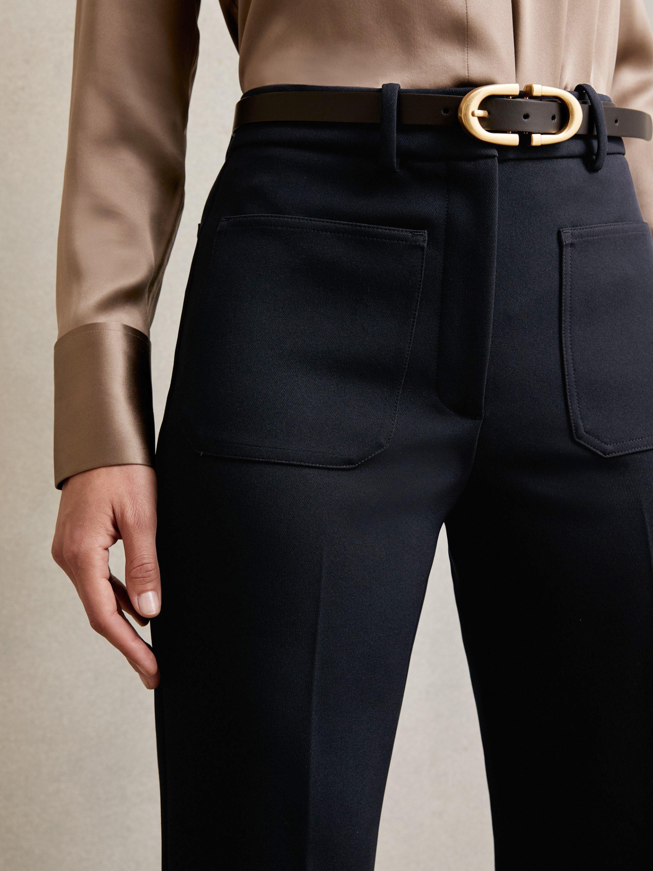 Product image 2 of 4, which shows Reiss Priya Flared Tailored Trousers, Navy, 6R