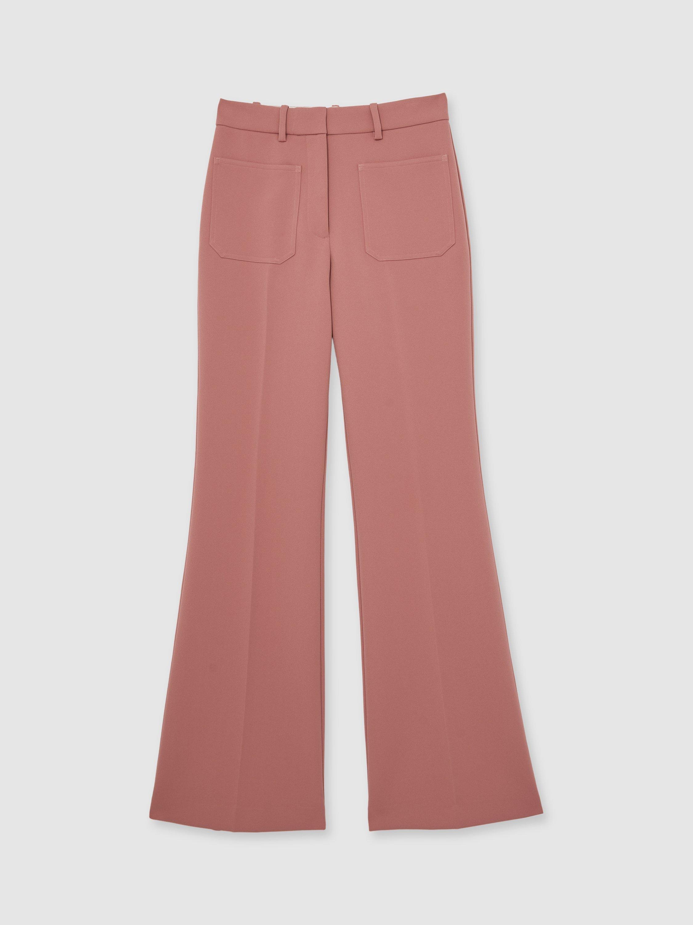 Product image 3 of 5, which shows Reiss Priya Tailored Mid Rise Flared Trousers, Pink, 14R