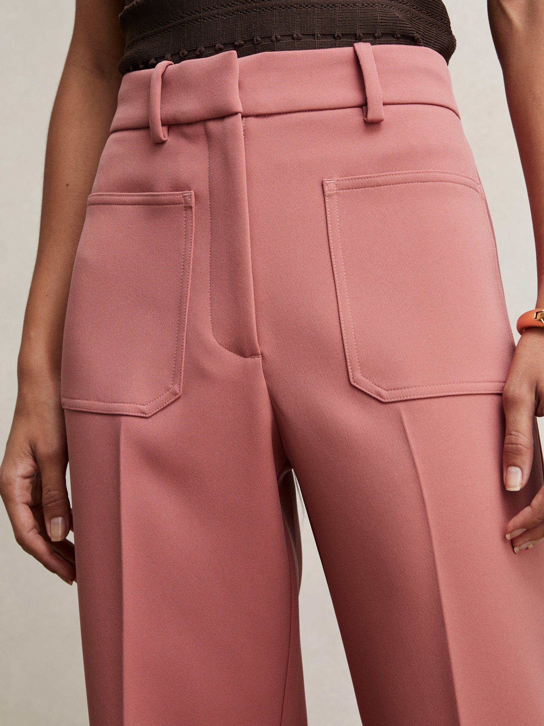 Product image 4 of 5, which shows Reiss Priya Tailored Mid Rise Flared Trousers, Pink, 14R