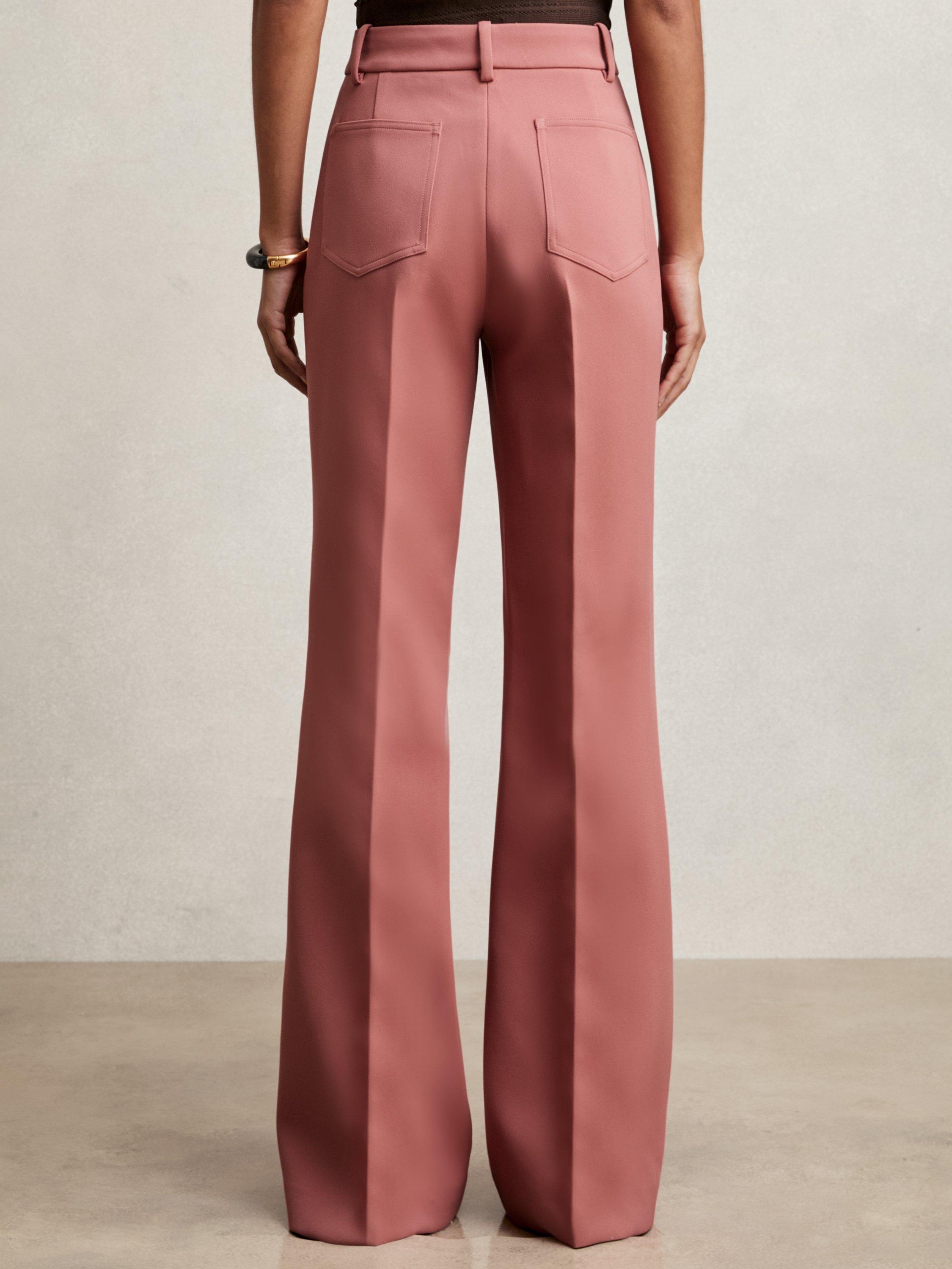 Product image 5 of 5, which shows Reiss Priya Tailored Mid Rise Flared Trousers, Pink, 14R