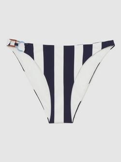 Reiss Bridgette Stripe Bikini Bottoms, Navy/Brown - view 2, Navy/Brown